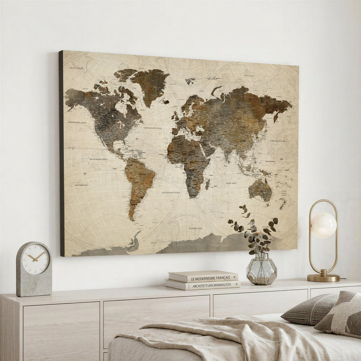 49623468-MGV-CV-36X24 - World Map Wall Art Canvas Print, Modern Decorative Framed Map Artwork Prints for Living Room, Office, Bedroom Wall Decor