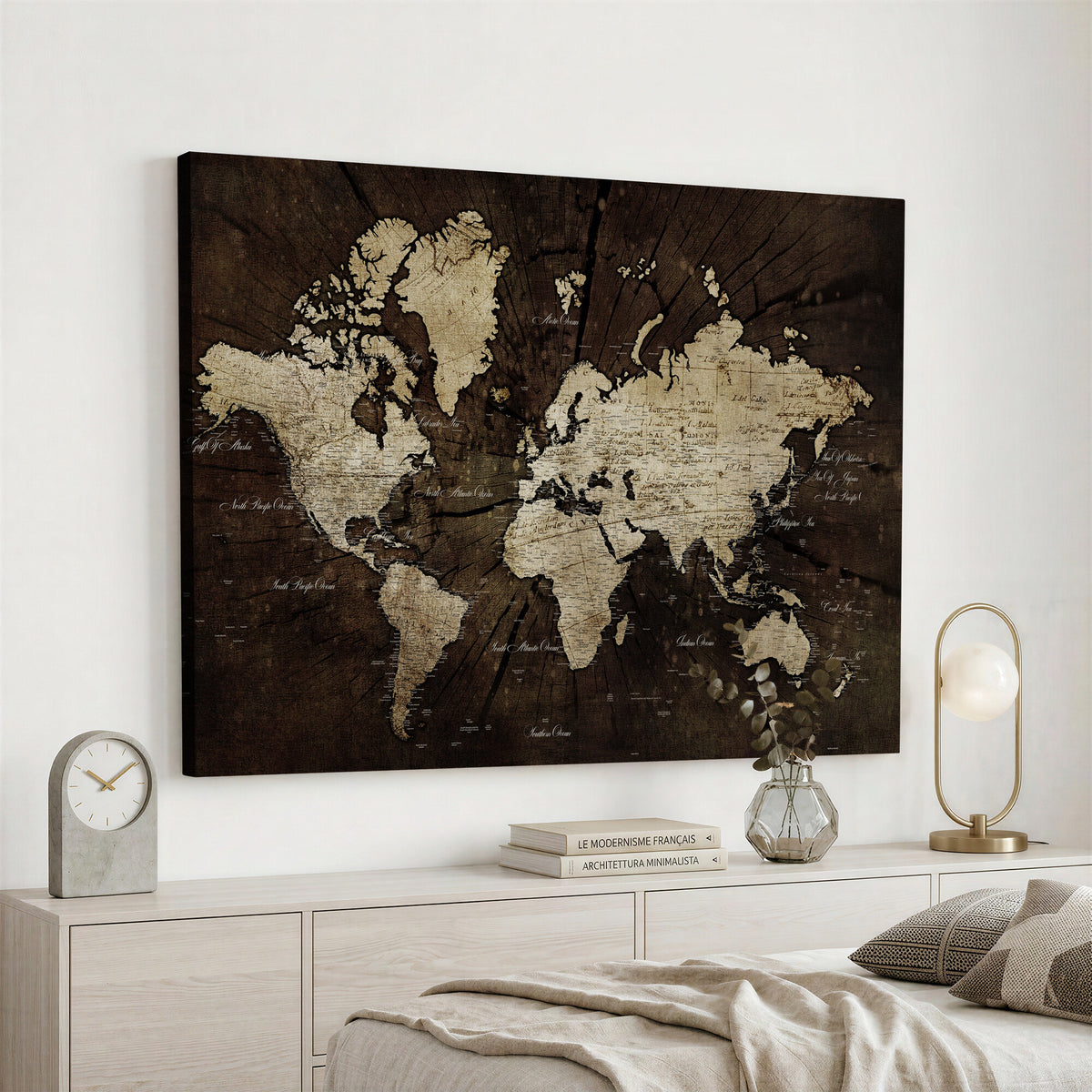 40991509-MGV-CV-36X24 - World Map Wall Art Canvas Print, Modern Decorative Framed Map Artwork Prints for Living Room, Office, Bedroom Wall Decor