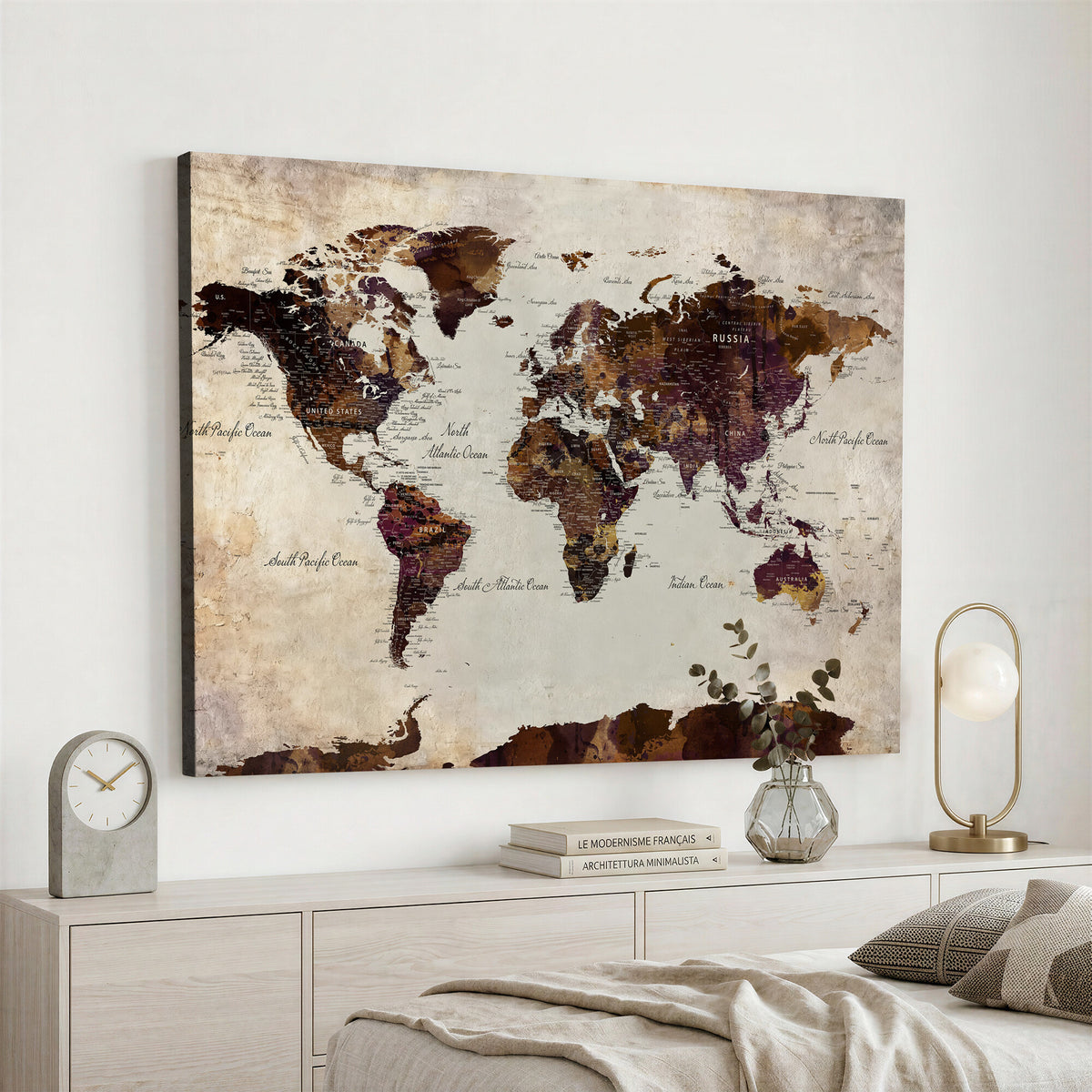 50611123-MGV-CV-36X24 - World Map Canvas Triptych | Colorful Global Wall Art for Living Rooms