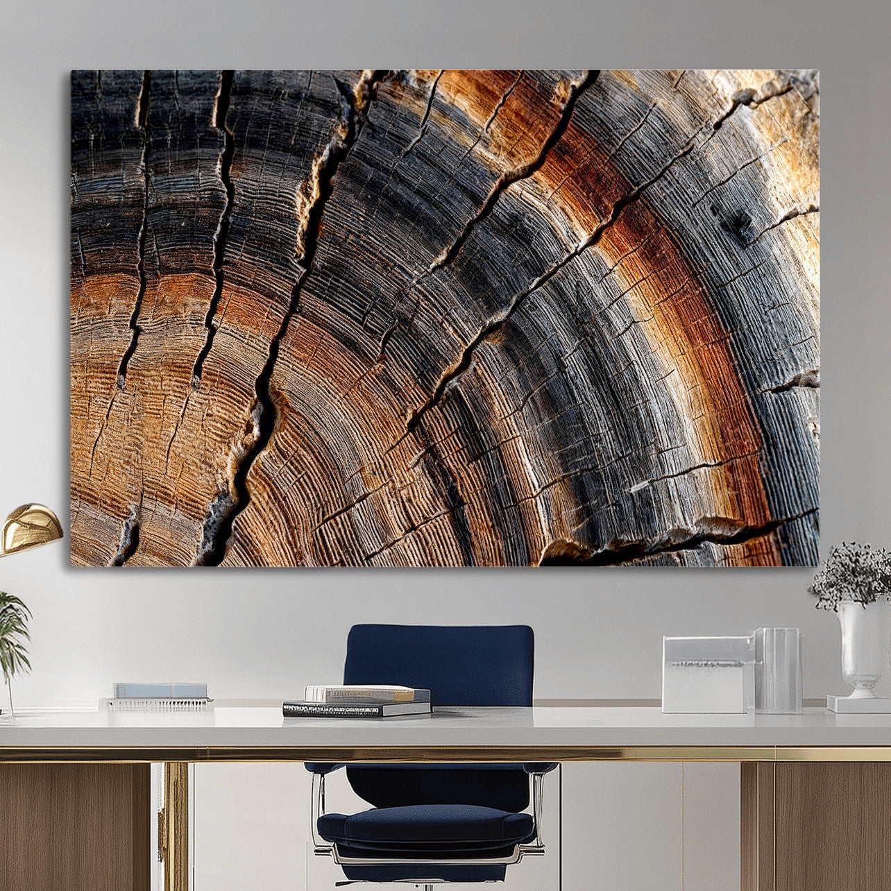 92693966E-MGV-CV-36X24 - Framed Large Abstract Wood Grain Canvas Print, Tree Ring Pattern Wall Art, Framed Canvas Ready to Hang