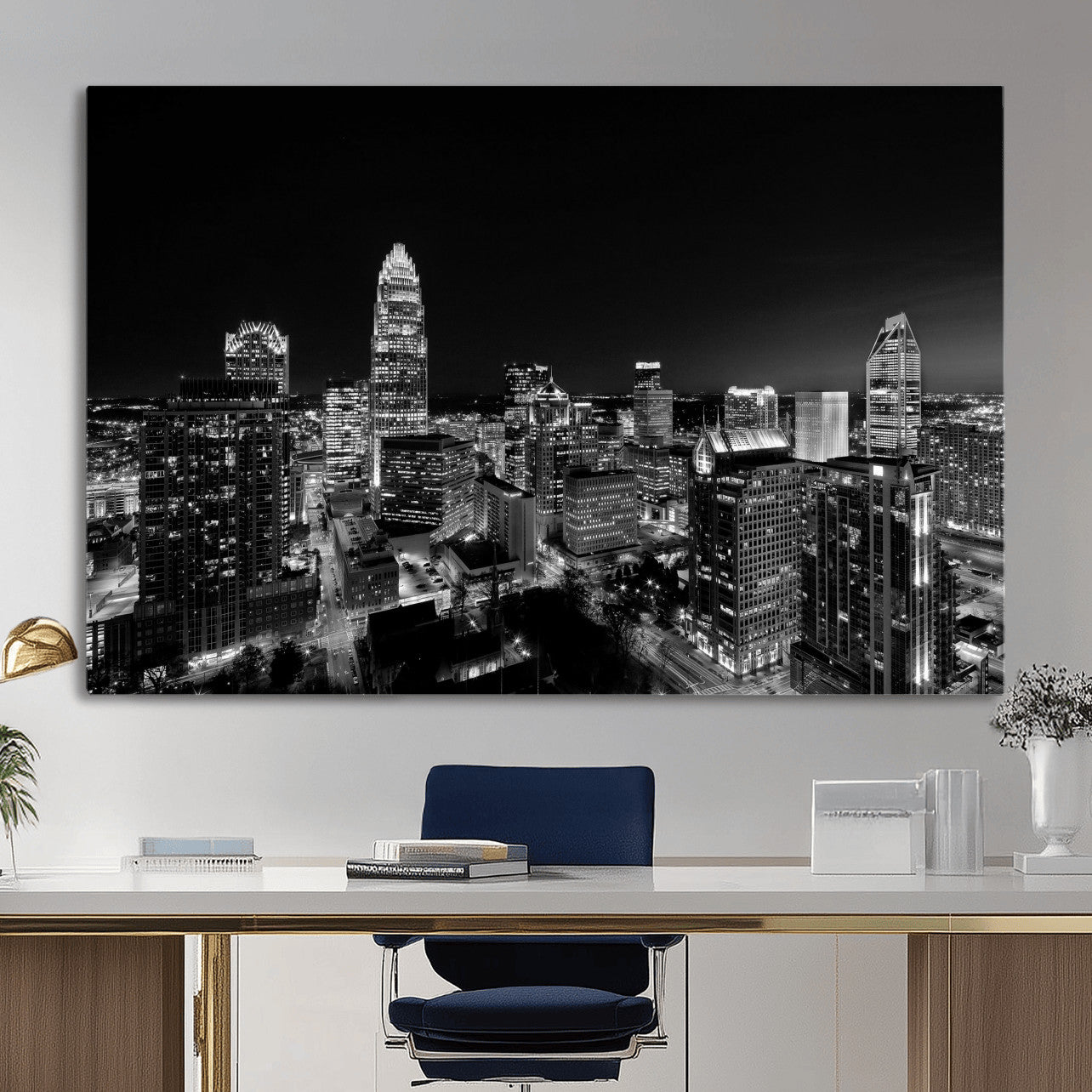 68329345-MGV-CV-36X24 - Atlanta Skyline Wall Art Canvas Print, Atlanta Downtown Night Cityscape Print for Modern Urban Wall Decor
