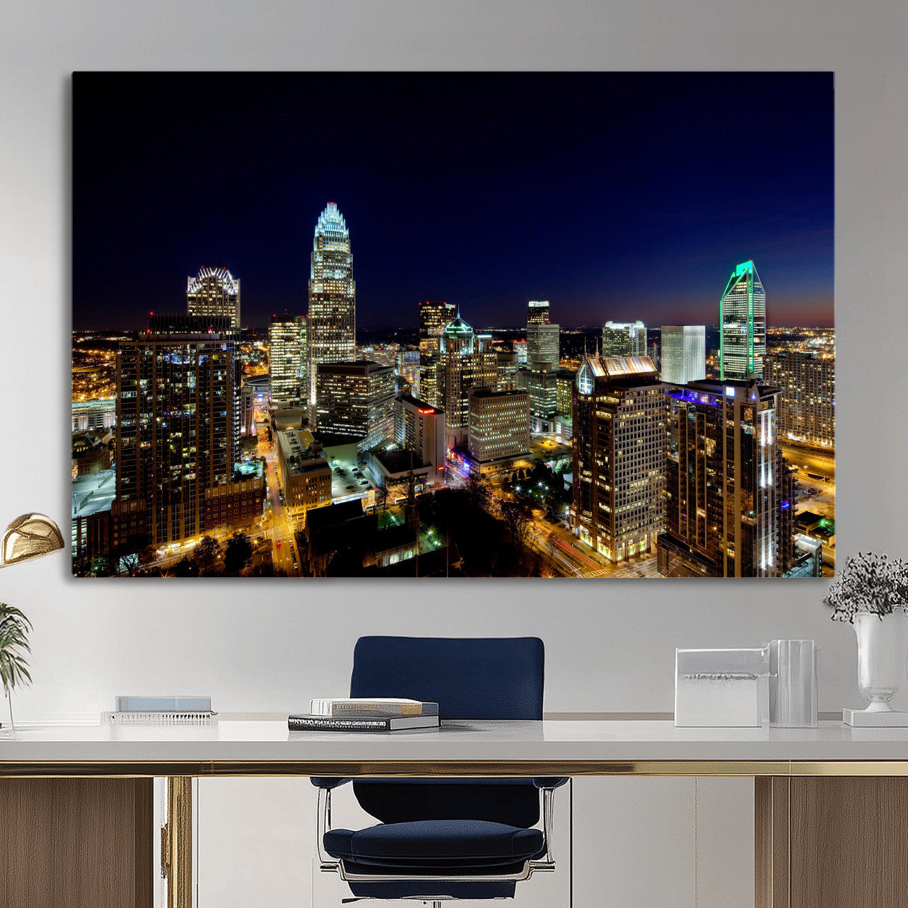 47163738-MGV-CV-36X24 - Atlanta Skyline Wall Art Canvas Print, Atlanta Downtown Night Cityscape Print for Modern Urban Wall Decor