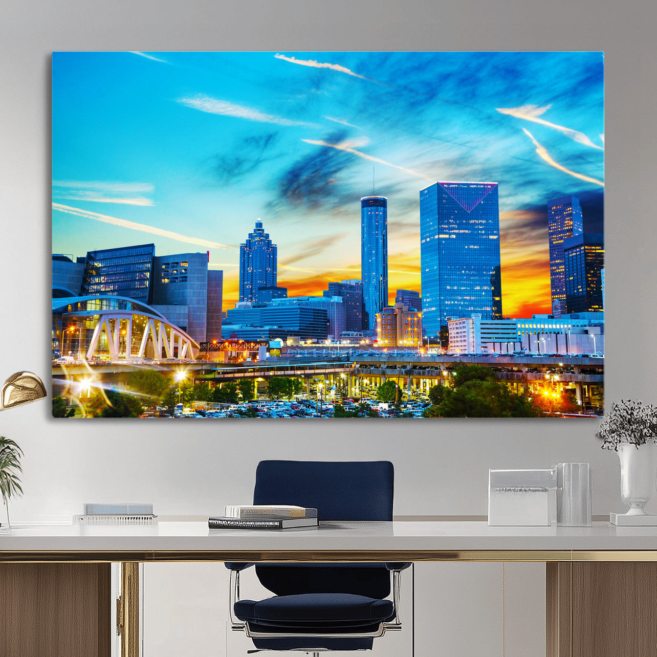 23097797-MGV-CV-36X24 - Atlanta Skyline Wall Art Canvas Print, Atlanta Downtown Night Cityscape Print for Modern Urban Wall Decor
