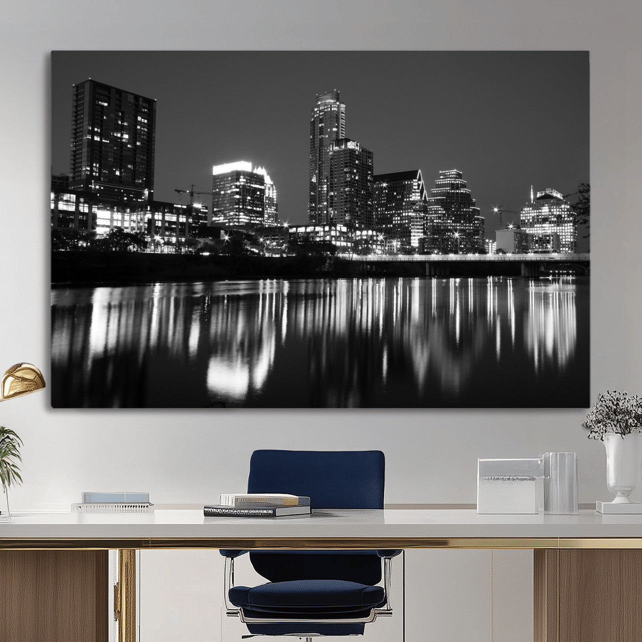 38129554-MGV-CV-36X24 - Austin Skyline Wall Art Canvas Print, Austin Downtown Night Cityscape Print for Modern Urban Wall Decor