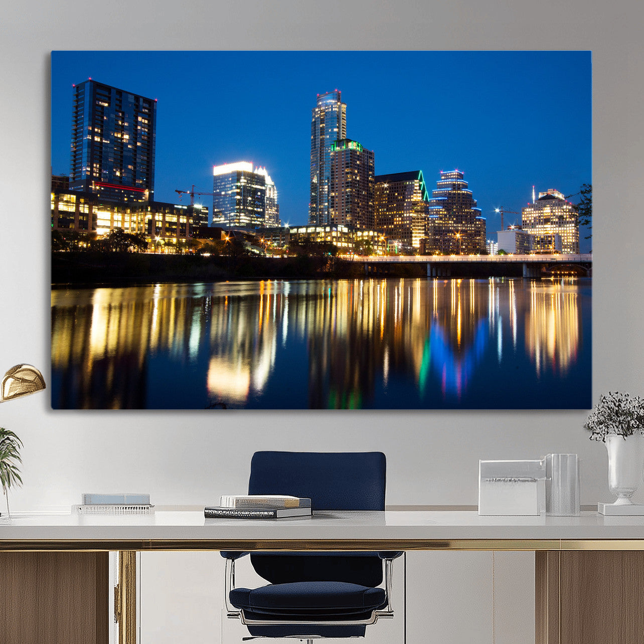 21916206-MGV-CV-36X24 - Austin Skyline Wall Art Canvas Print, Austin Downtown Night Cityscape Print for Modern Urban Wall Decor