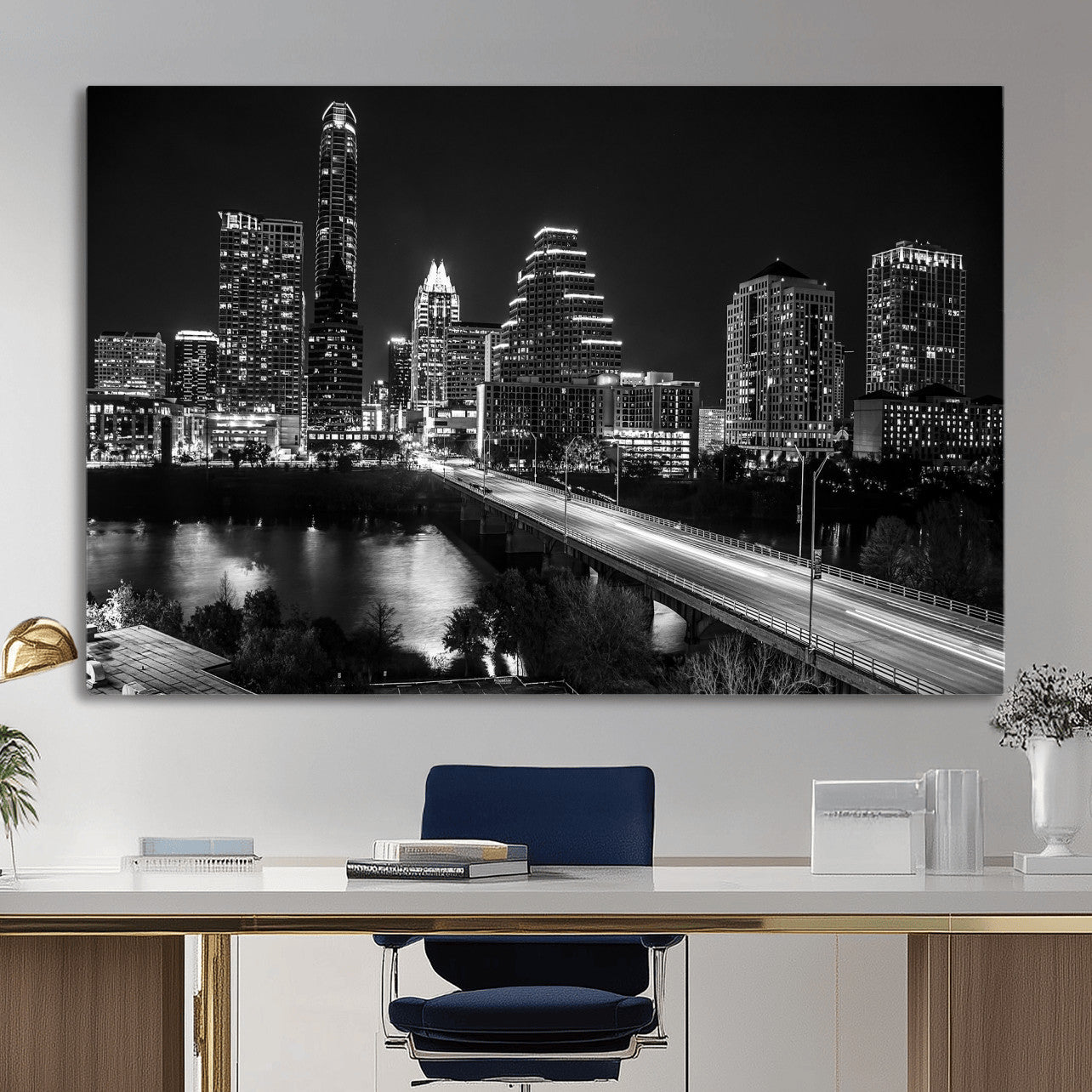 37531750-MGV-CV-36X24 - Austin Skyline Wall Art Canvas Print, Austin Downtown Night Cityscape Print for Modern Urban Wall Decor