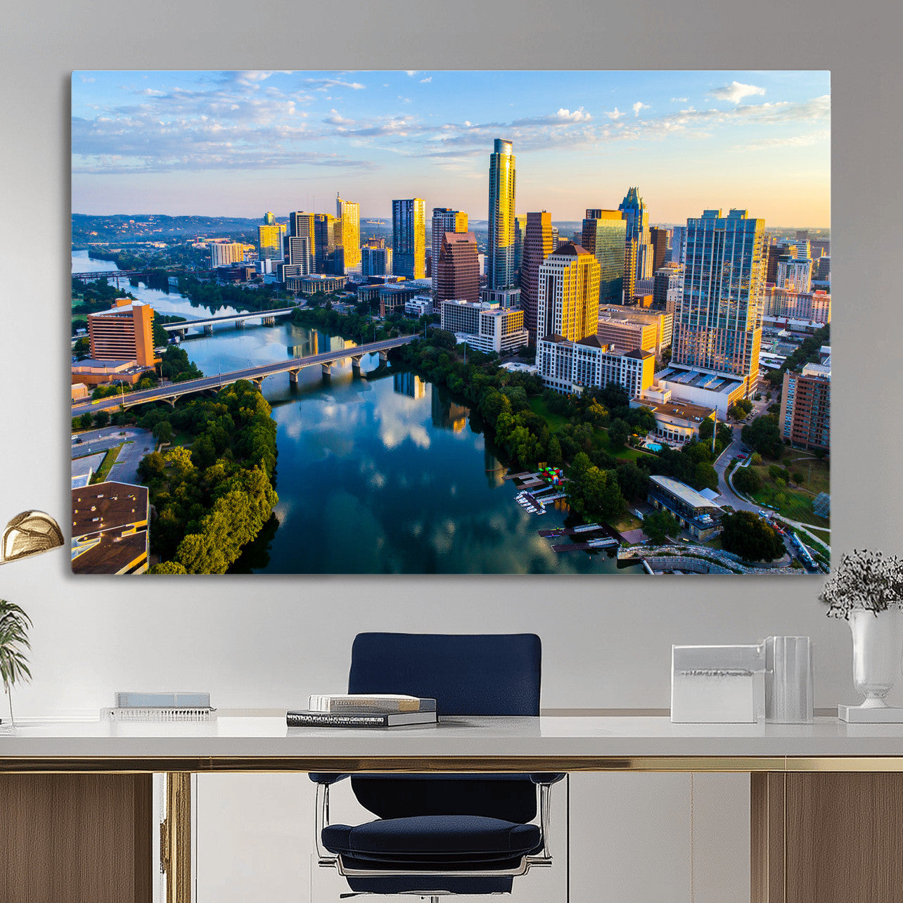 33675326-MGV-CV-36X24 - Austin Skyline Wall Art Canvas Print, Austin Downtown Night Cityscape Print for Modern Urban Wall Decor