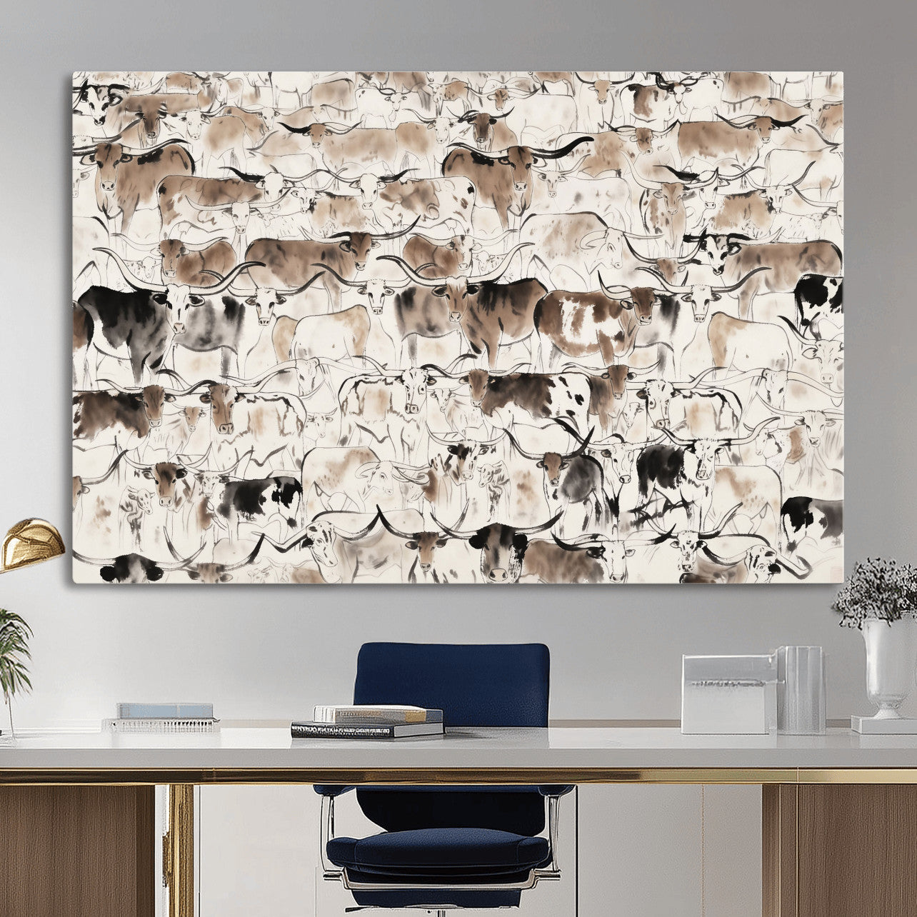 66685375-MGV-CV-36X24 - Farmhouse Animals Wall Art Canvas Print - Abstract Farm Animal Drawing Mid-Century Wall Art for Cabin Decor
