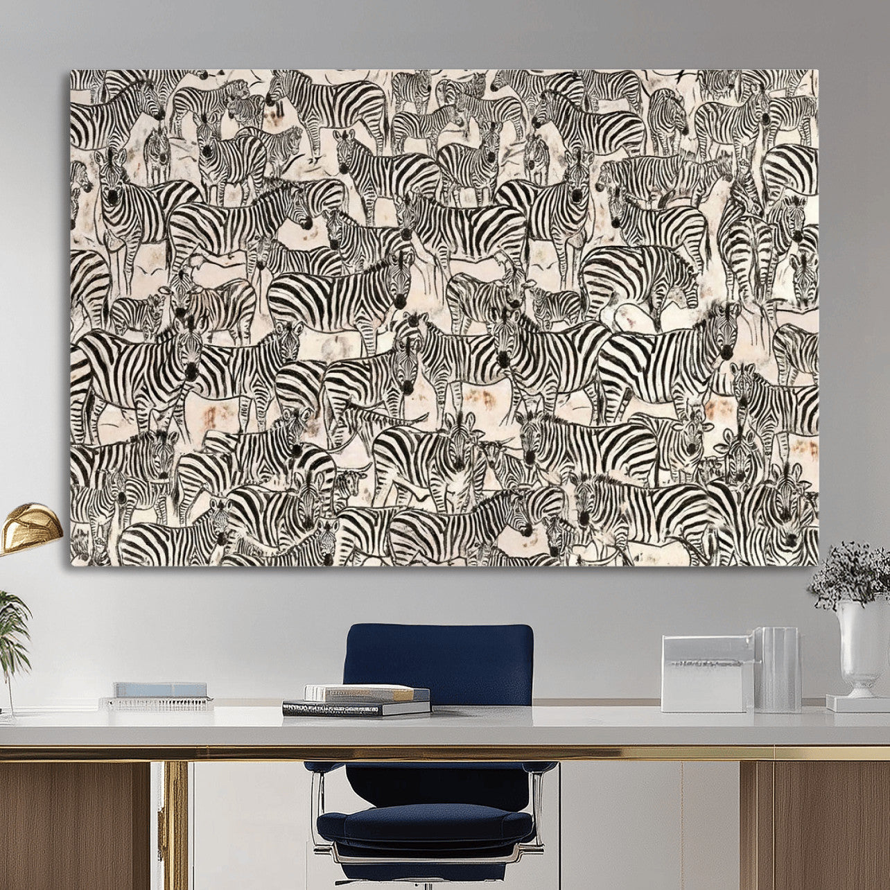 76453377-MGV-CV-36X24 - Farmhouse Animals Wall Art Canvas Print - Abstract Farm Animal Drawing Mid-Century Wall Art for Cabin Decor