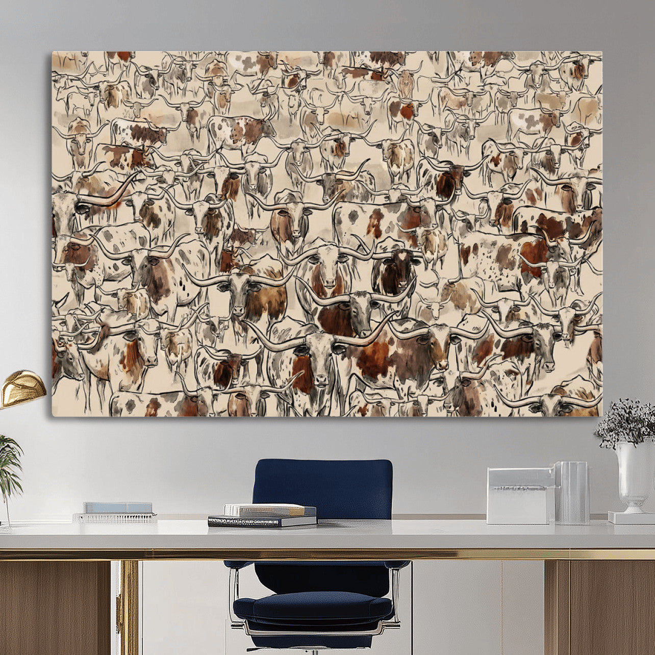 94808502-MGV-CV-36X24 - Farmhouse Animals Wall Art Canvas Print - Abstract Farm Animal Drawing Mid-Century Wall Art for Cabin Decor