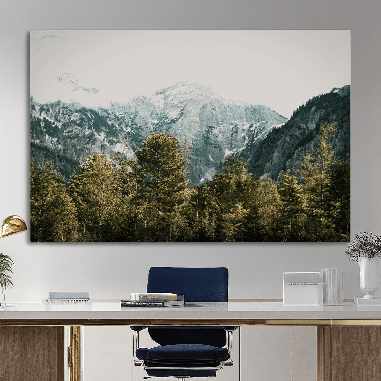48479662-MGV-CV-36X24 - Mountain Forest Wall Art Canvas Print, Alpine Landscape Nature Photography, Moody Wilderness Wall Decor