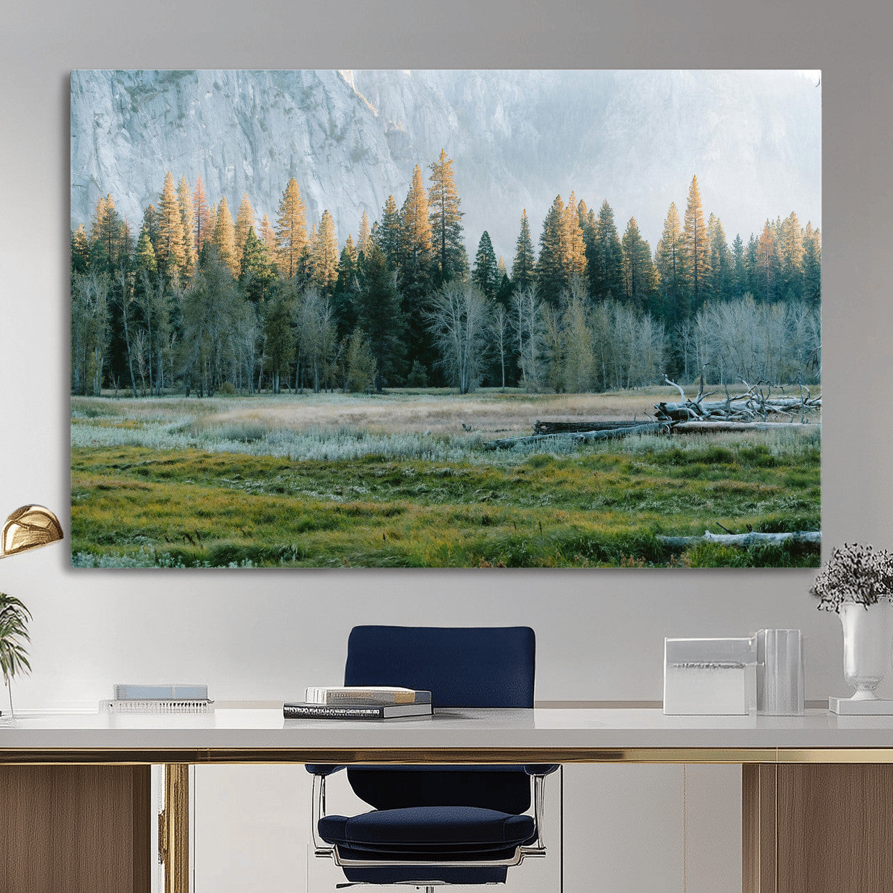 95548744-MGV-CV-36X24 - Forest Meadow Wall Art Canvas Print, Pine Tree Landscape Nature Artwork, Mountain Valley Scenic Photography, Calm Wilderness Wall Decor