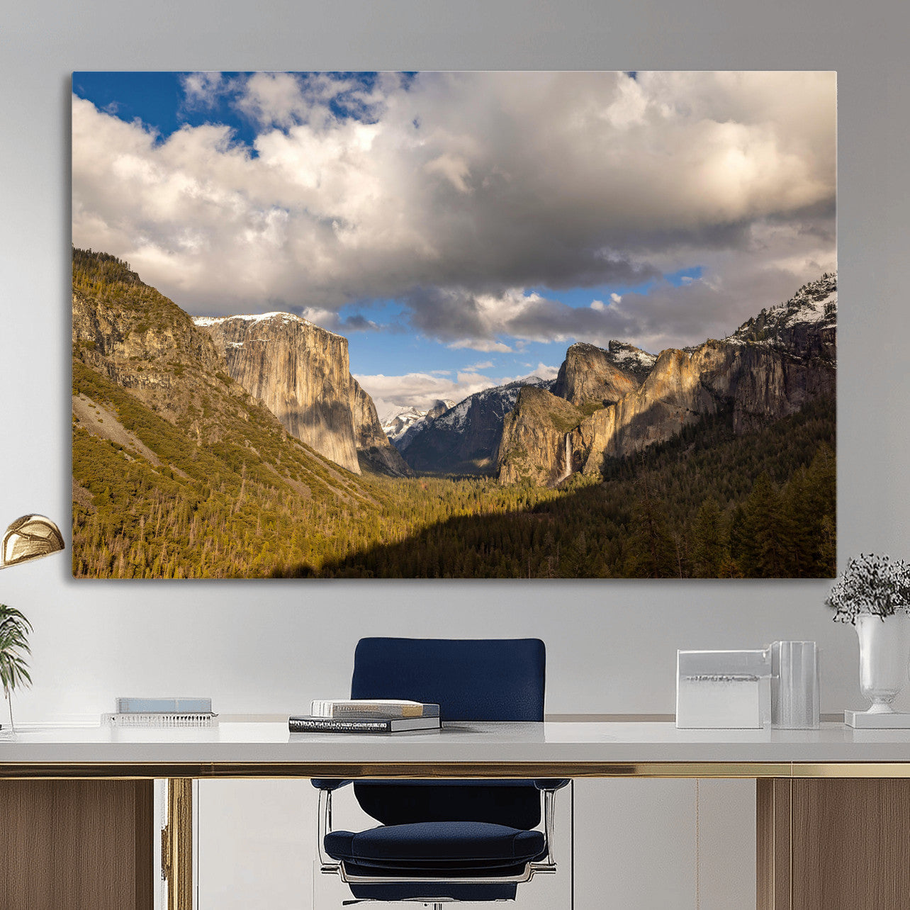 51451302-MGV-CV-36X24 - Yosemite Valley Mountain Landscape Wall Art Canvas Print, Granite Cliff Forest Valley Canvas Print, California National Park Scenic Art Printing