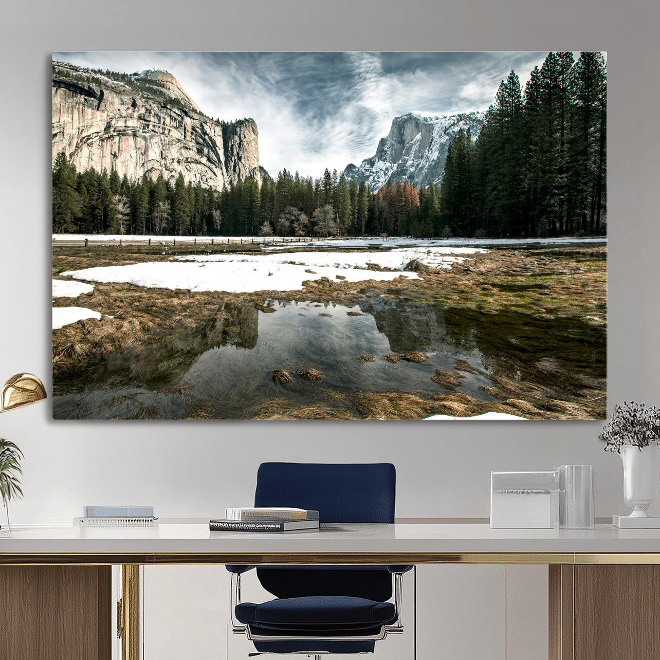 14527348-MGV-CV-36X24 - Yosemite Valley Mountain Landscape Wall Art Canvas Print, Granite Cliff Forest Valley Canvas Print, California National Park Scenic Art Printing