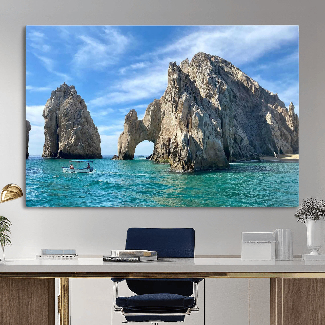 20946478-MGV-CV-36X24 - El Arco Cabo San Lucas Ocean Arch Wall Art Canvas Print, Baja California Rock Arch Seascape Canvas Print, Mexico Coastal Landmark Scenic Art Printing