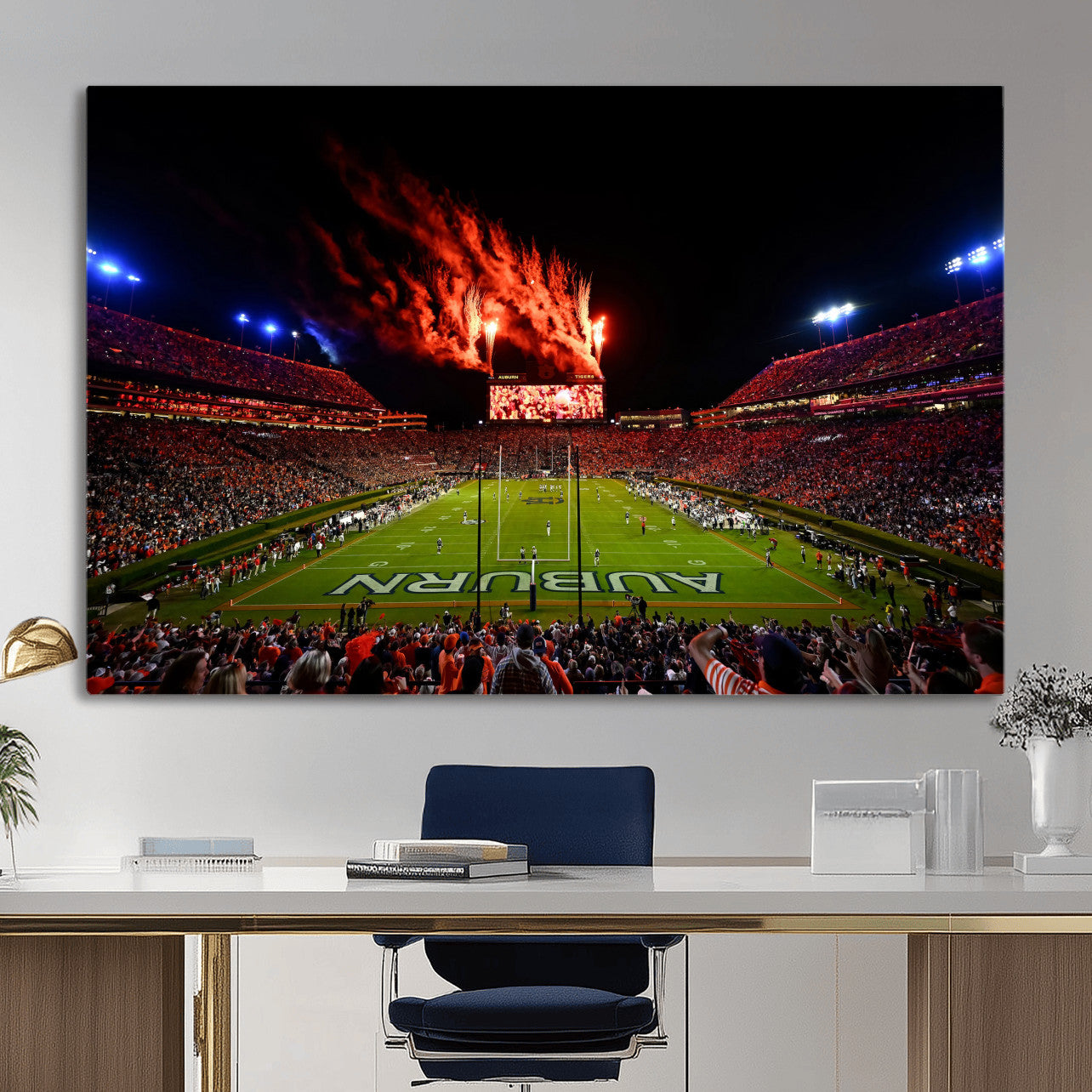 81918884-MGV-CV-36X24 - Auburn Stadium Wall Art Canvas Print, College Football Night Game Crowd, Jordan Hare Stadium Artwork