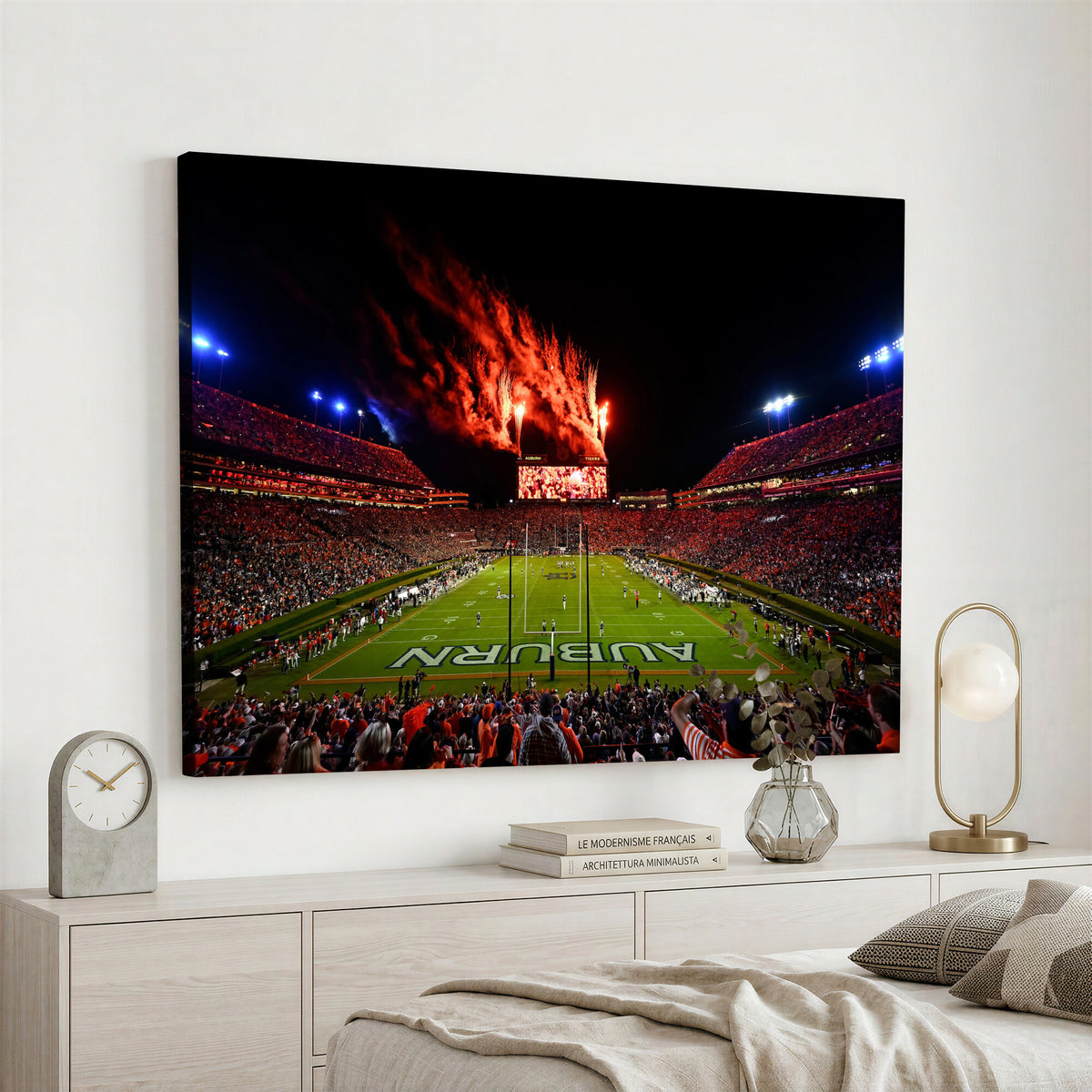 81918884-MGV-CV-36X24 - Auburn Stadium Wall Art Canvas Print, College Football Night Game Crowd, Jordan Hare Stadium Artwork