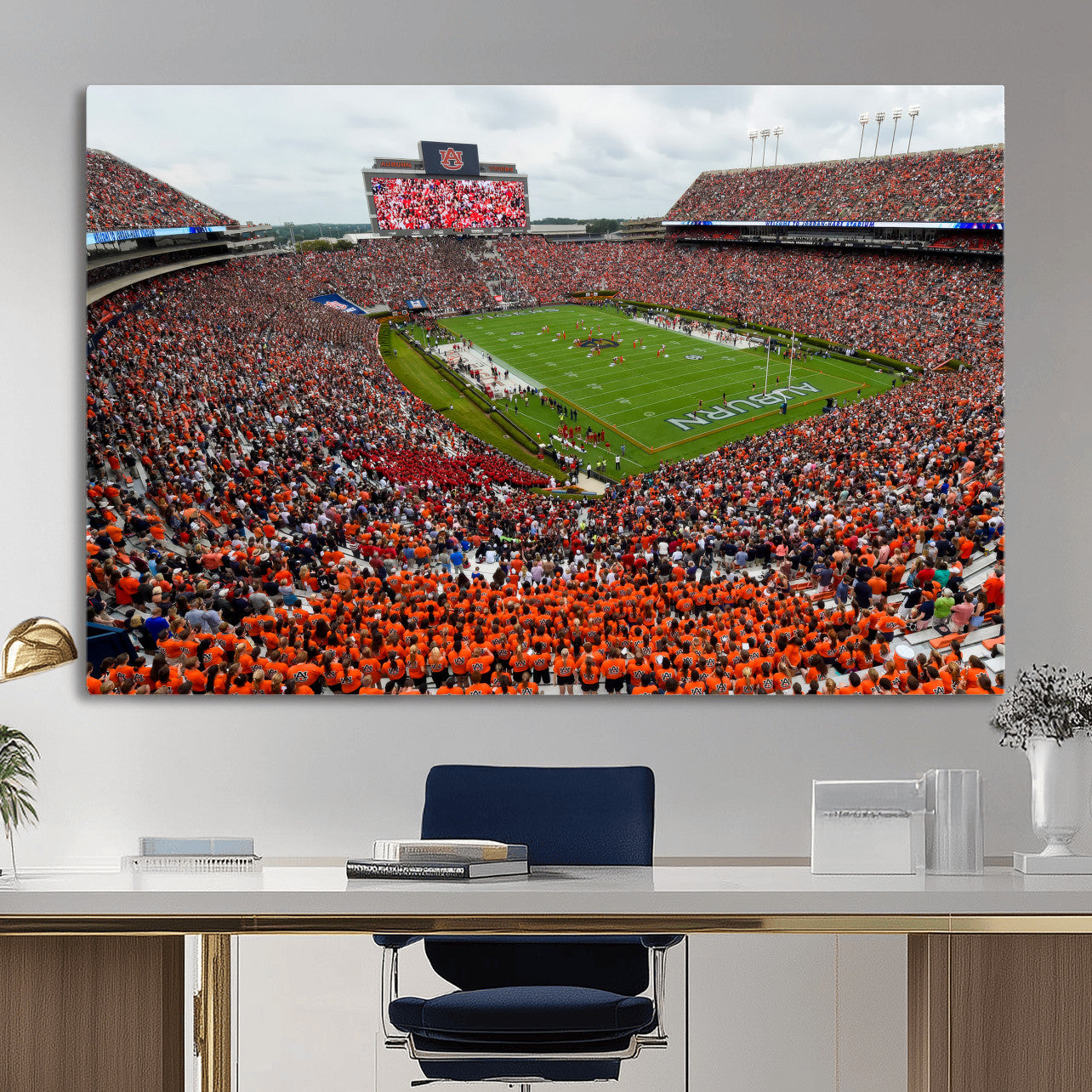 82562490-MGV-CV-36X24 - Auburn Stadium Sunset Wall Art Canvas Print, Jordan Hare Stadium Game Day Crowd, Auburn Tigers Football Artwork