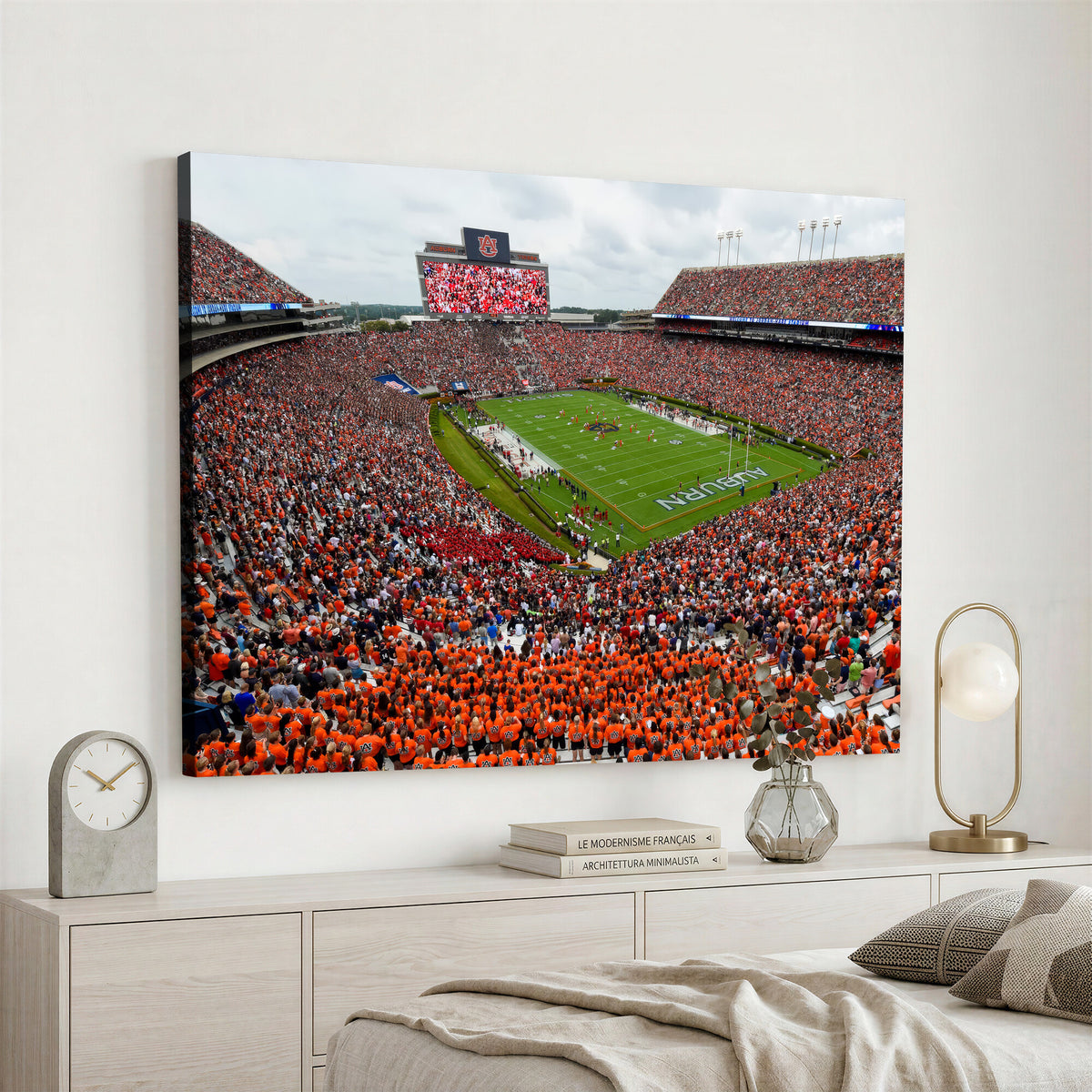 82562490-MGV-CV-36X24 - Auburn Stadium Sunset Wall Art Canvas Print, Jordan Hare Stadium Game Day Crowd, Auburn Tigers Football Artwork