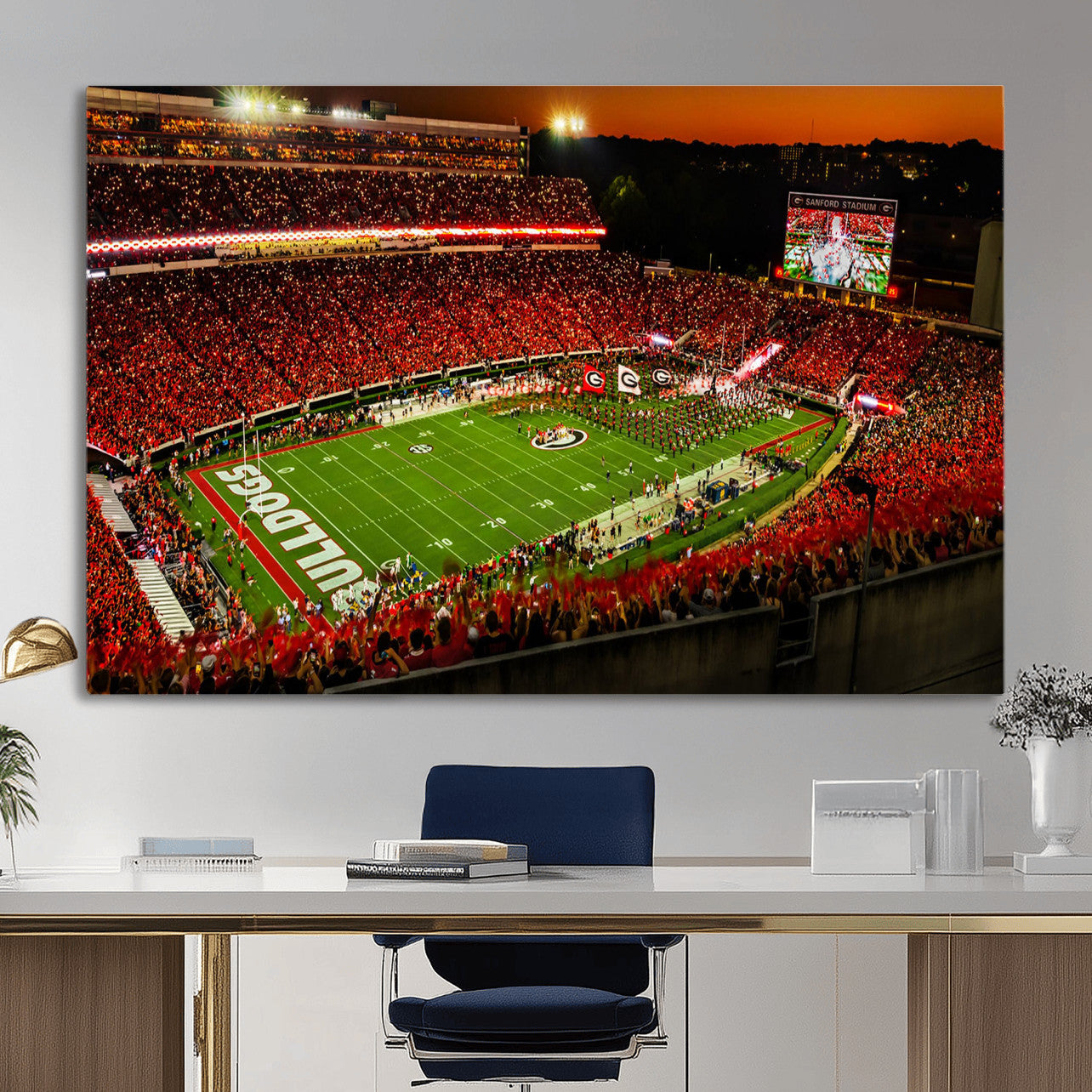 48894104-MGV-CV-36X24 - Georgia Bulldogs Stadium Wall Art Canvas Print, Sanford Stadium Night Game Panorama, College Football Crowd Wall Decor