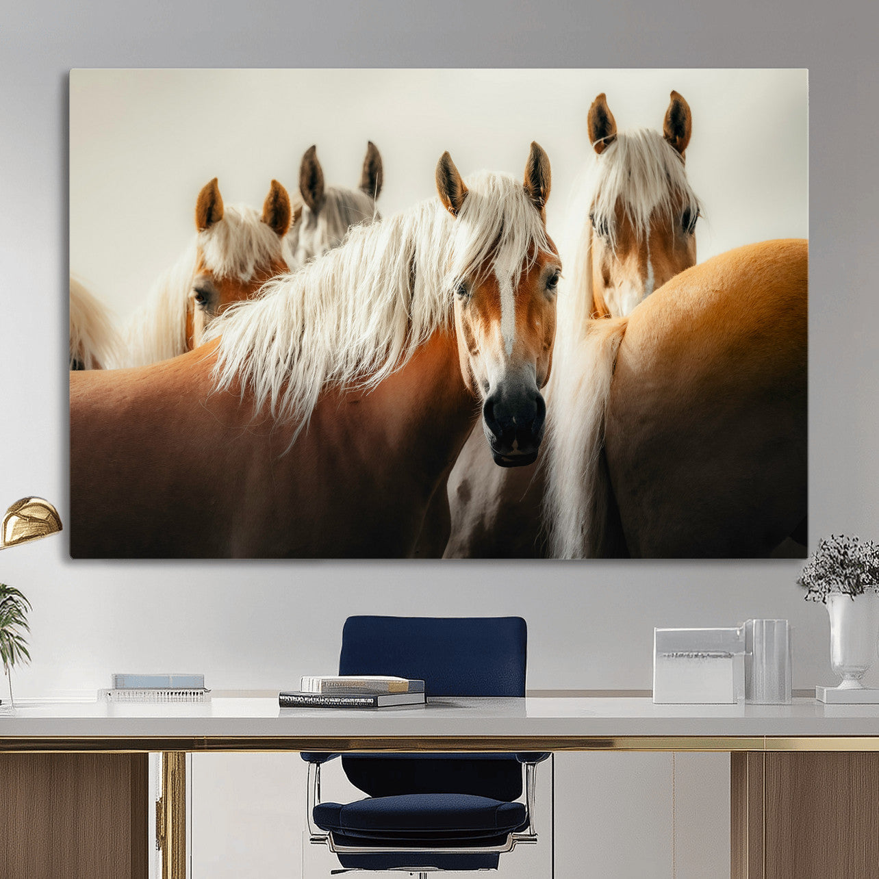 71904941-MGV-CV-36X24 - Wild Horse Herd Wall Art Canvas Print, Natural Horse Portrait Nature Wall Decor for Living Room and Office