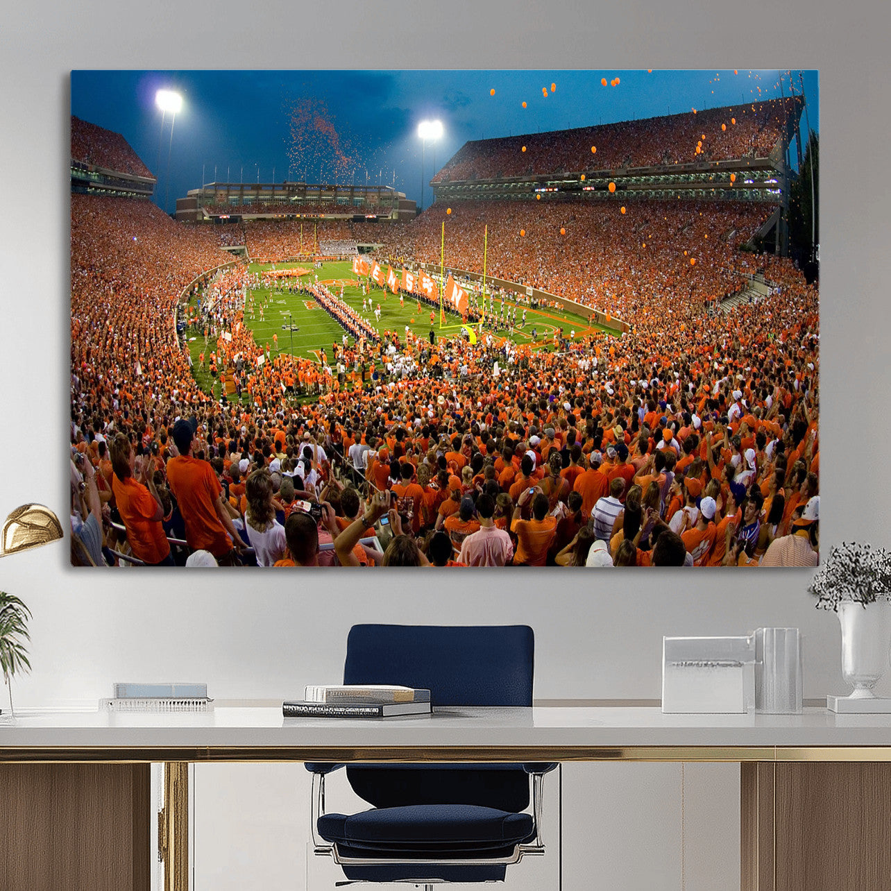 42850097-MGV-CV-36X24 - Clemson Tigers Memorial Stadium Wall Art Canvas Print, Death Valley Football Stadium Artwork, Packed Game Night Crowd Scene