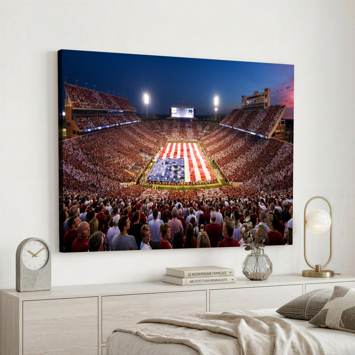 59917418-MGV-CV-36X24 - Oklahoma Memorial Stadium Wall Art Canvas Print | Oklahoma Sooners Football Artwork for Home, Office, and Sports Room Decor