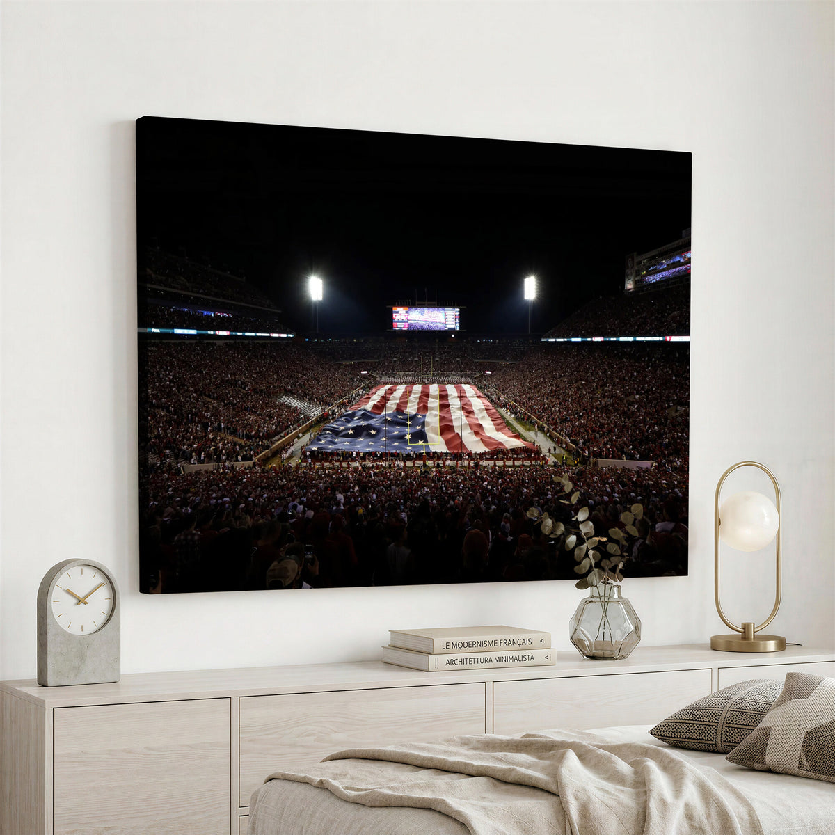 98418189-MGV-CV-36X24 - Oklahoma Memorial Stadium Wall Art Canvas Print – Oklahoma Sooners Football Artwork for Home, Office, and Sports Room Decor