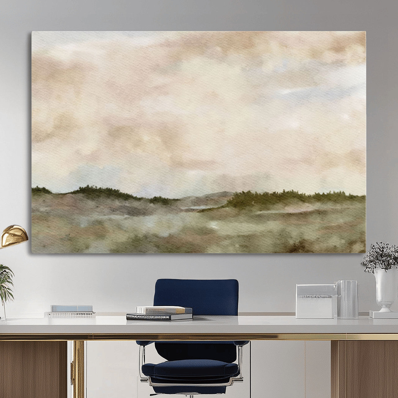 13578069-MGV-CV-36X24 - Abstract Landscape Wall Art Canvas Print, Watercolor Pastoral Landscape Painting Wall Decor for Modern Farmhouse Interiors