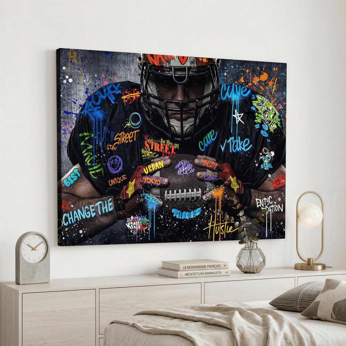 55267256-MGV-CV-36X24 - Graffiti American Football Player Street Art Wall Art Canvas Print