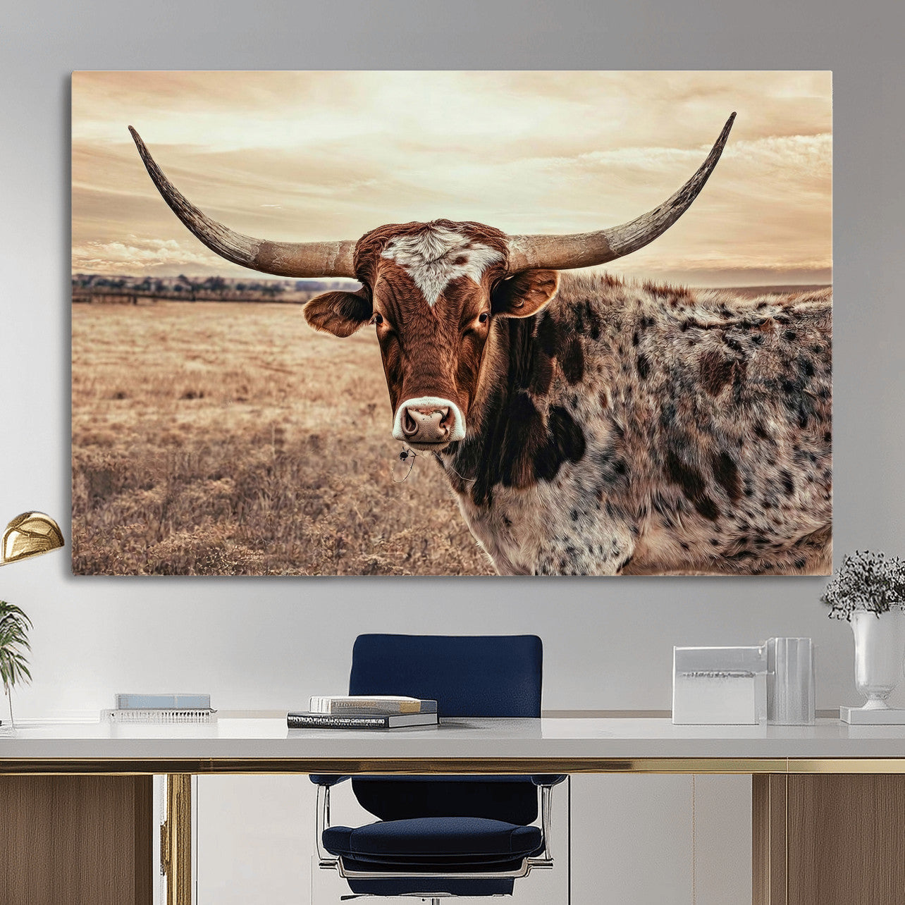 55805825-MGV-CV-36X24 - Texas Longhorn Wall Art Canvas Print – Western Cattle Ranch Artwork for Rustic Farmhouse Decor