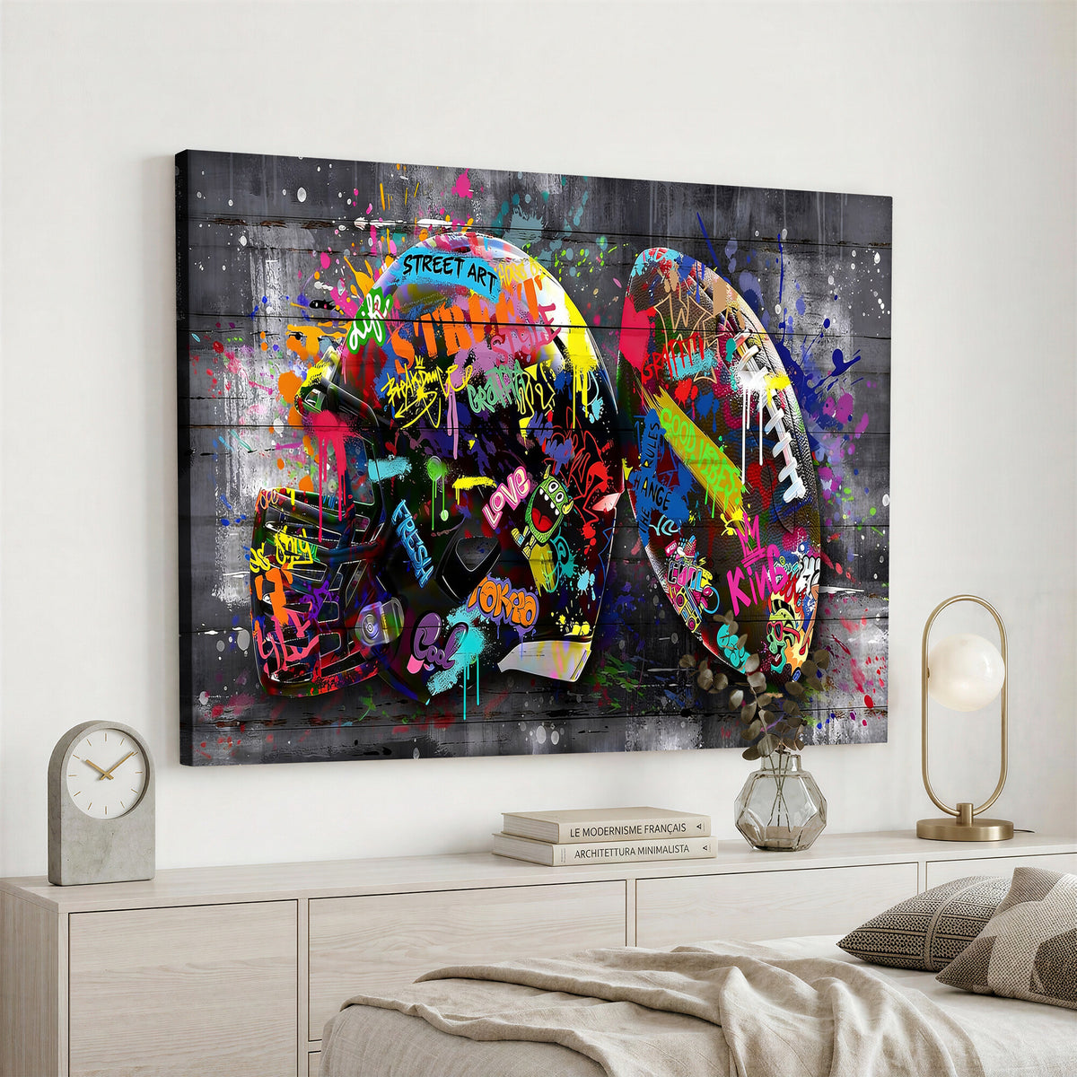 80540773-MGV-CV-36X24 - Graffiti American Football Helmet Street Art Wall Art Canvas Print