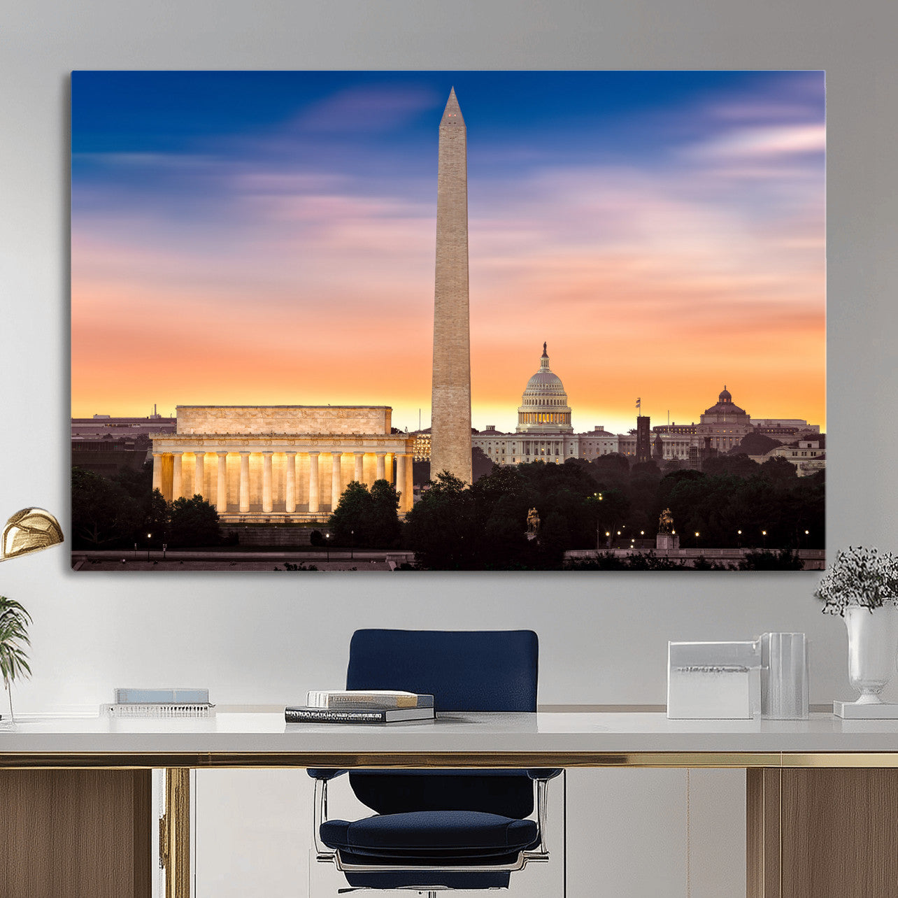 72704063-MGV-CV-36X24 - Washington DC Skyline Wall Art Canvas Print – Lincoln Memorial, Washington Monument & Capitol Artwork Print