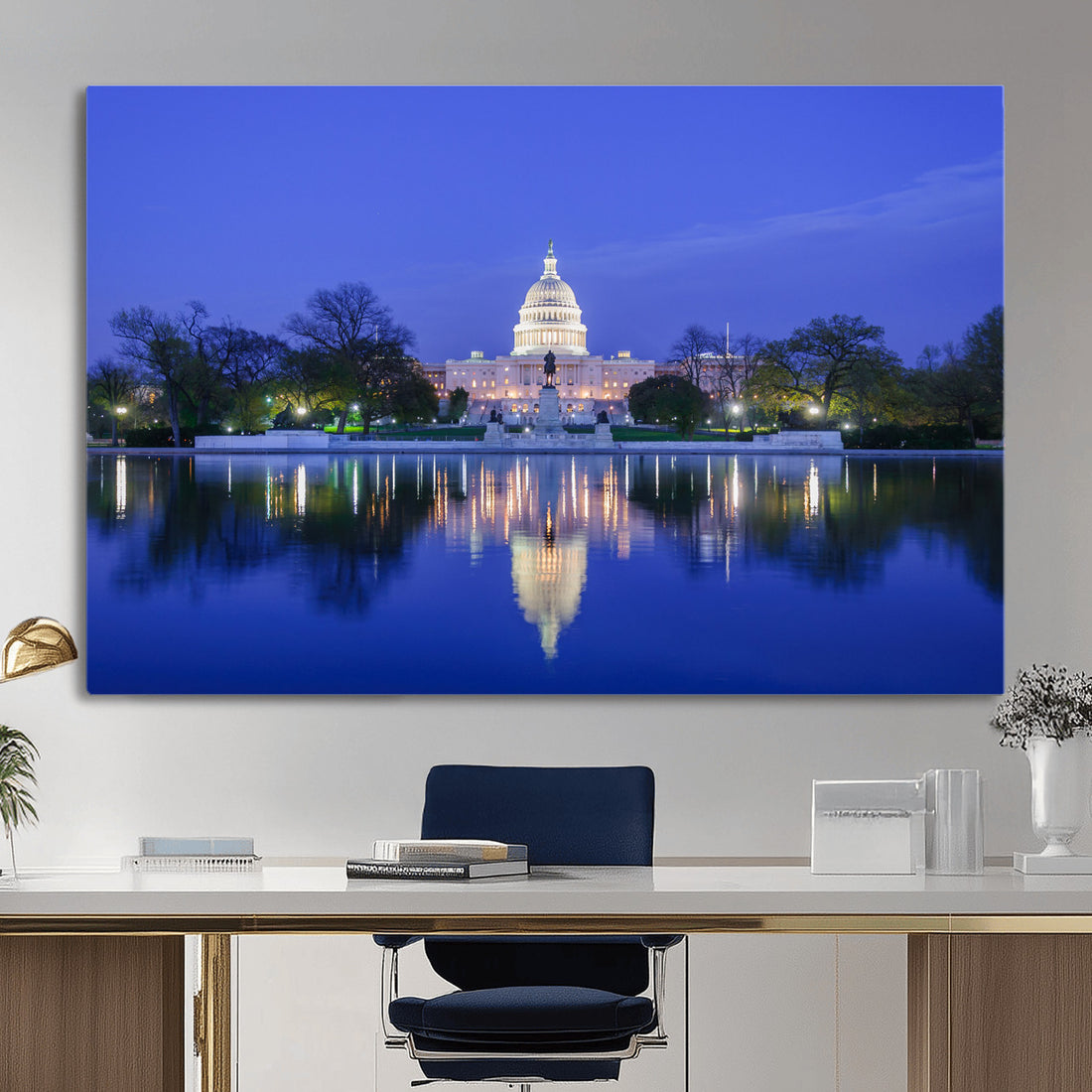 Washington White House Skyline Wall Art Canvas Print | Lincoln Memorial and Capitol