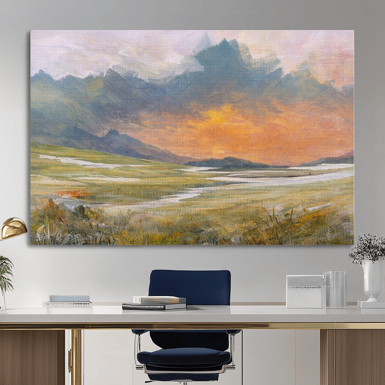 39892091-MGV-CV-36X24 - Mountain Sunset Wall Art Canvas Print Vintage Landscape Panorama Rustic Nature Decor