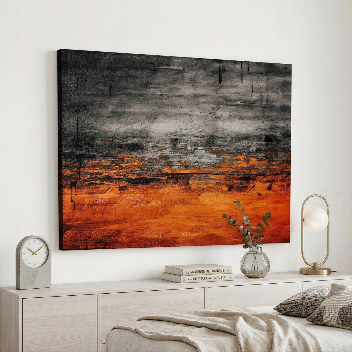 Black Orange Abstract Wall Art Canvas Print Modern Painterly Style