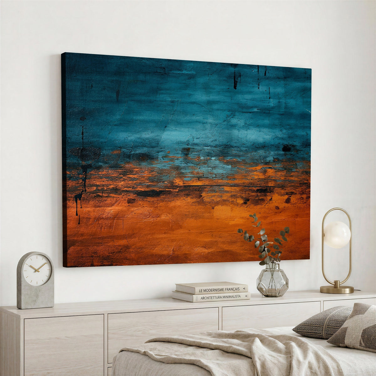20543081-MGV-CV-24X16 - Teal Orange Abstract Wall Art Canvas Print Modern Large Statement Artwork