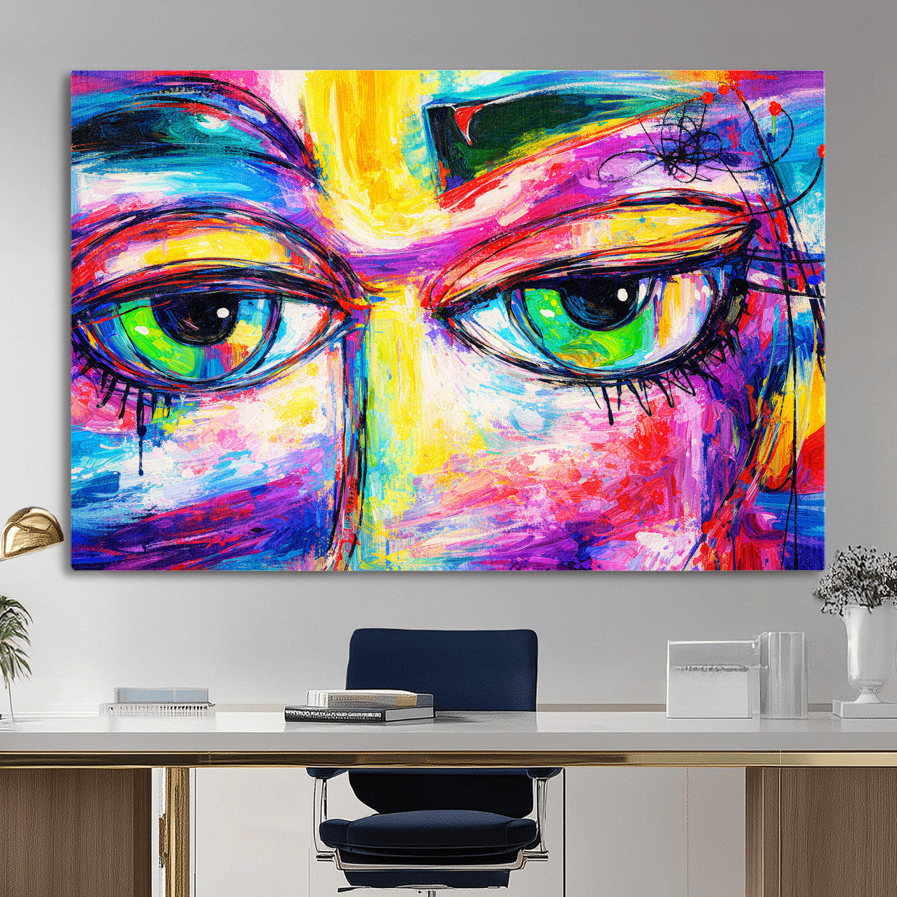 99390655-MGV-CV-36X24 - Colorful Abstract Face Wall Art Canvas Print – Modern Pop Art Portrait Artwork for Contemporary Living Room Decor