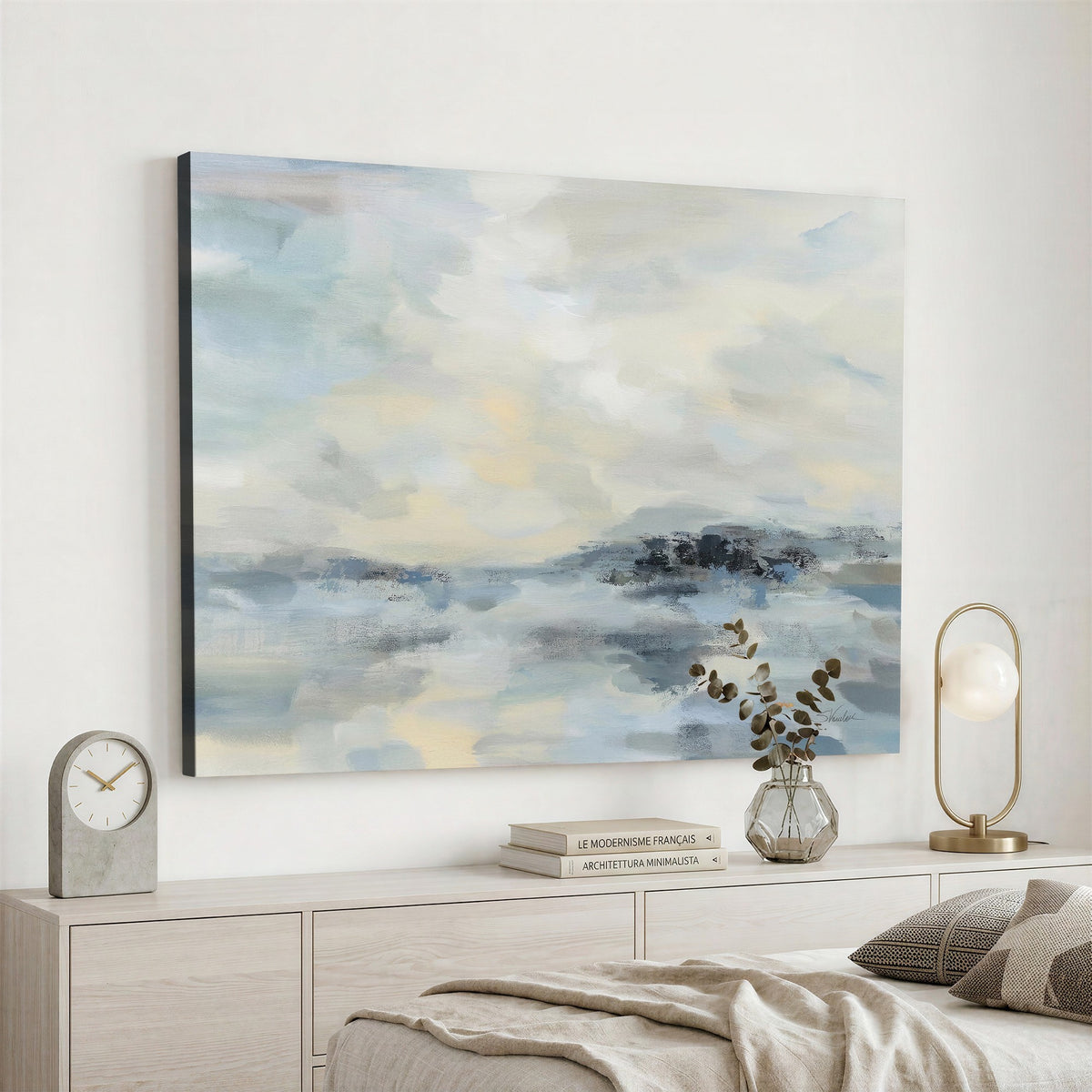 Abstract Coastal Landscape Wall Art Canvas Print | Soft Blue Gray Minimalist Art