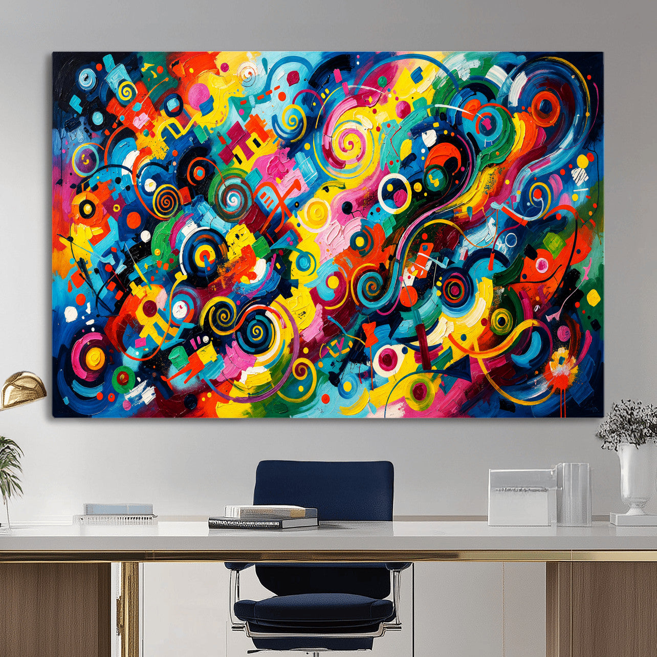 4712069R1-MGV-CV-36X24 - Geometric Abstract Wall Art Canvas Print, Bold Color Abstract Expressionist Painting Print, Modern Geometric Abstract Canvas Art