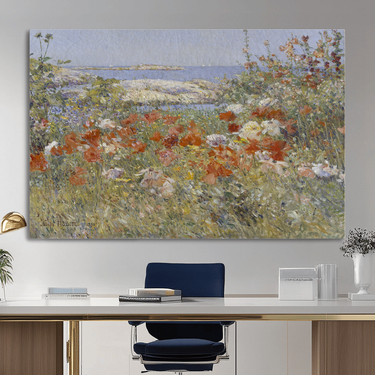 54770907-MGV-CV-36X24 - Childe Hassam Celia Thaxter Garden Canvas — 1890 American Impressionist Poppy Floral Print | Isles of Shoals Coastal Art | Classic Gift