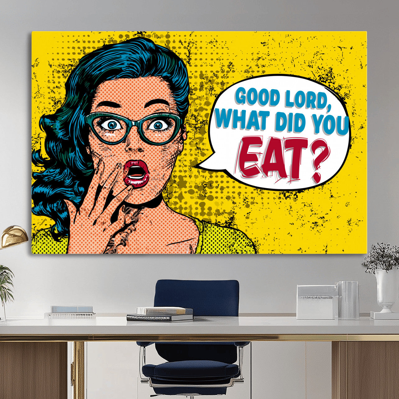 88217969-MGV-CV-36X24 - Pop Art Print Bathroom Sign Wall Art Canvas Print — Funny Bathroom Canvas | Comic Style Toilet Wall Decor | Humor Gift | Yellow Bold Bathroom Art