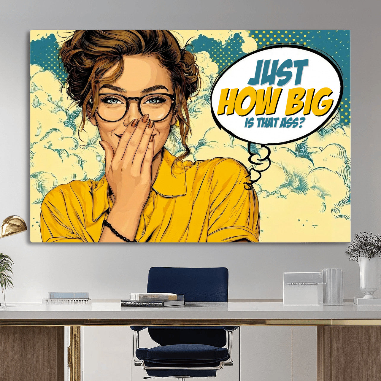 T79156505-MGV-CV-36X24 - Pop Art Print Bathroom Sign Wall Art Canvas Print — Funny Bathroom Canvas | Comic Style Toilet Wall Decor | Humor Gift | How Big Ass