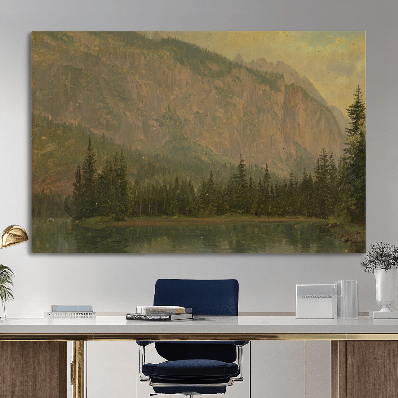 76844524-MGV-CV-36X24 - Frederic Edwin Church Hintersee Canvas Print, Hudson River School Mountain Lake Painting 1868, American Romantic Landscape, Vintage Nature Wall Art