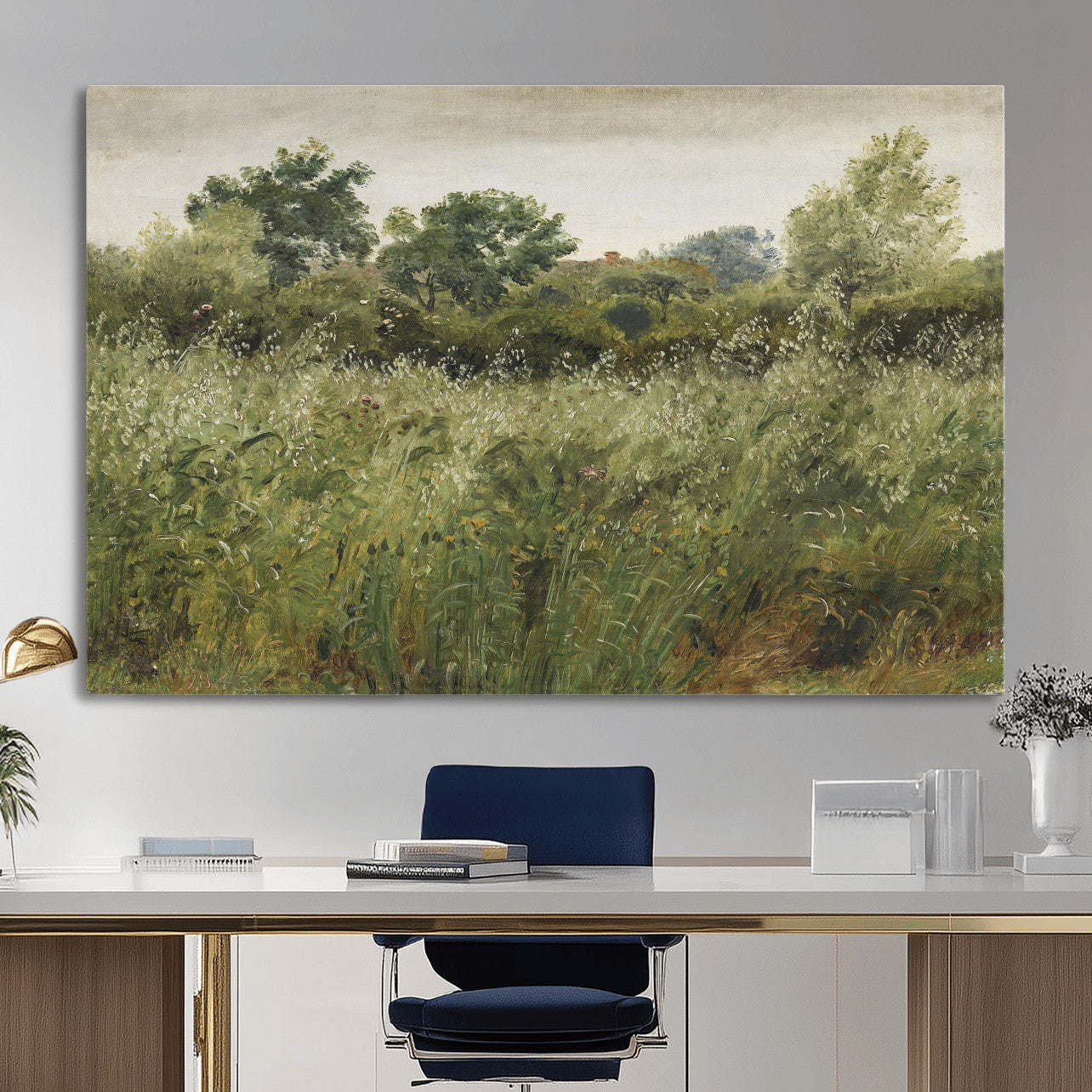 92328261-MGV-CV-36X24 - Wildflower Meadow Canvas Wall Art, Impressionist Overgrown Field Painting Print, Vintage Green Nature Decor, Cottagecore Botanical Art, Living Room Print