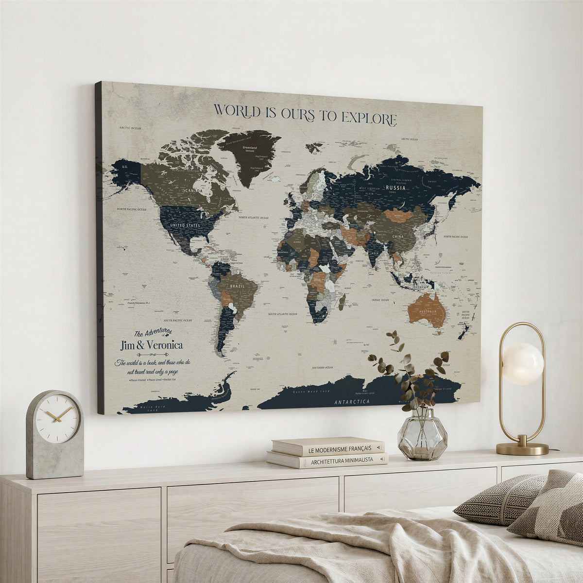 64110391126C-MGV-CV-36X24 - Custom Push Pin World Map Wall Art Canvas Print | Personalized Travel Tracker