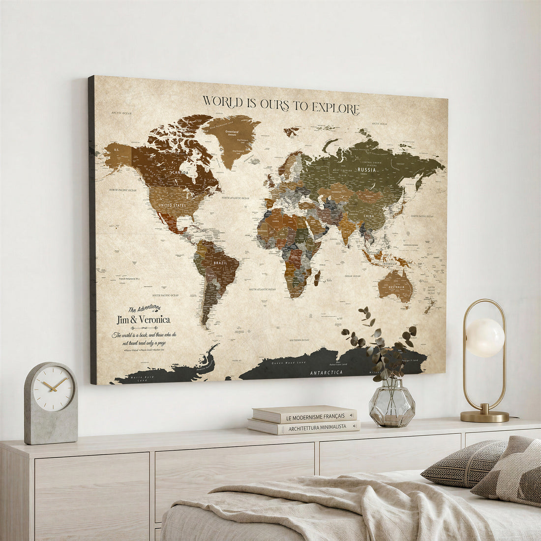 Custom Push Pin World Map Wall Art Canvas Print | Travel Tracker With Pins