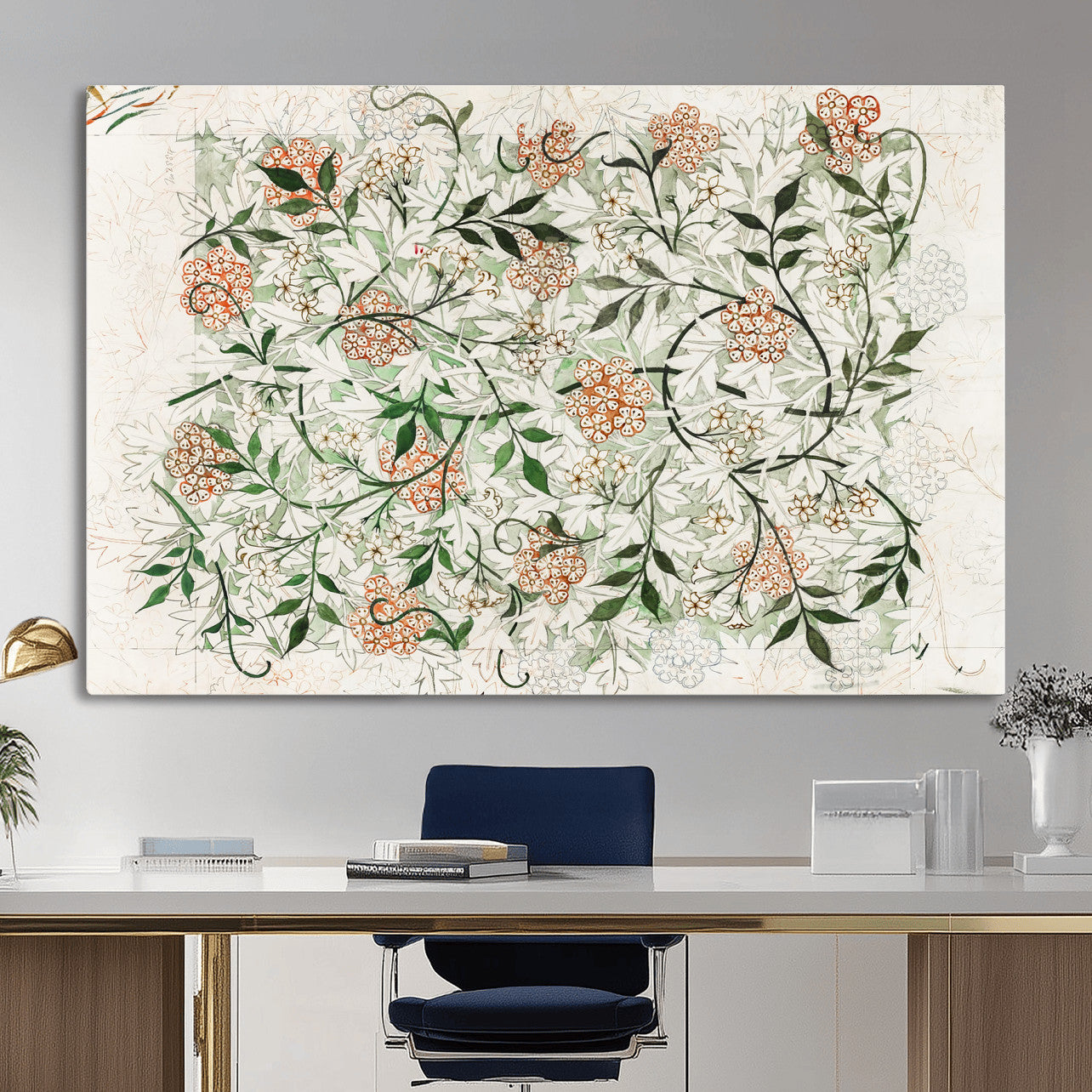 17622011W-MGV-CV-36X24 - William Morris Jasmine Flower Wall Art Canvas Print, Botanical Floral Canvas Print, Vintage Cottagecore Wall Decor, Framed Nature Artwork Ready to Hang