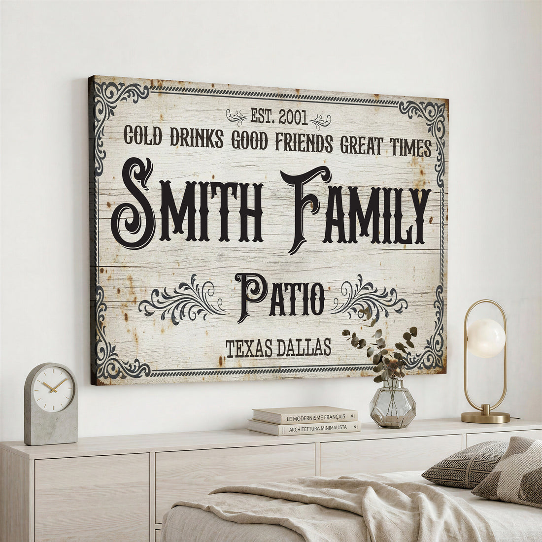 Custom Family Patio Sign Canvas, Personalized Rustic Backyard Decor