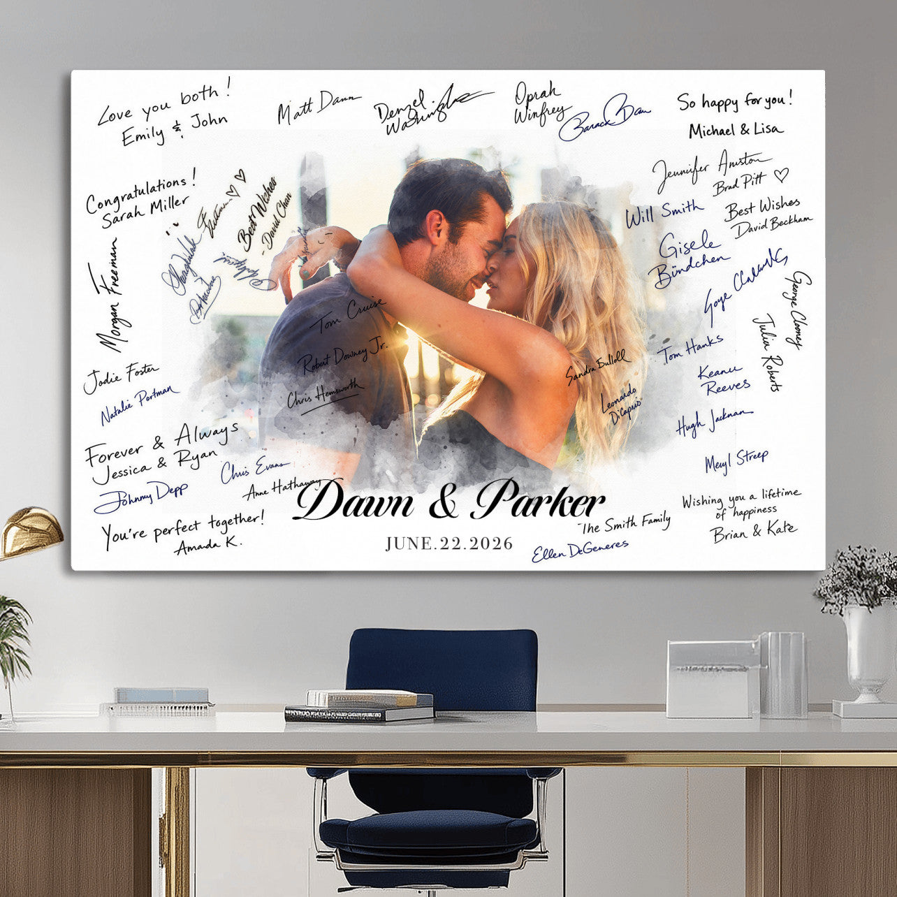 14788122-MGV-CV-36X24 - Wedding Guest Book Alternative Wall Art Canvas Print, Personalized Wedding Signature Poster, Custom Couple Photo Guestbook Canvas, Bridal Shower Reception Decor